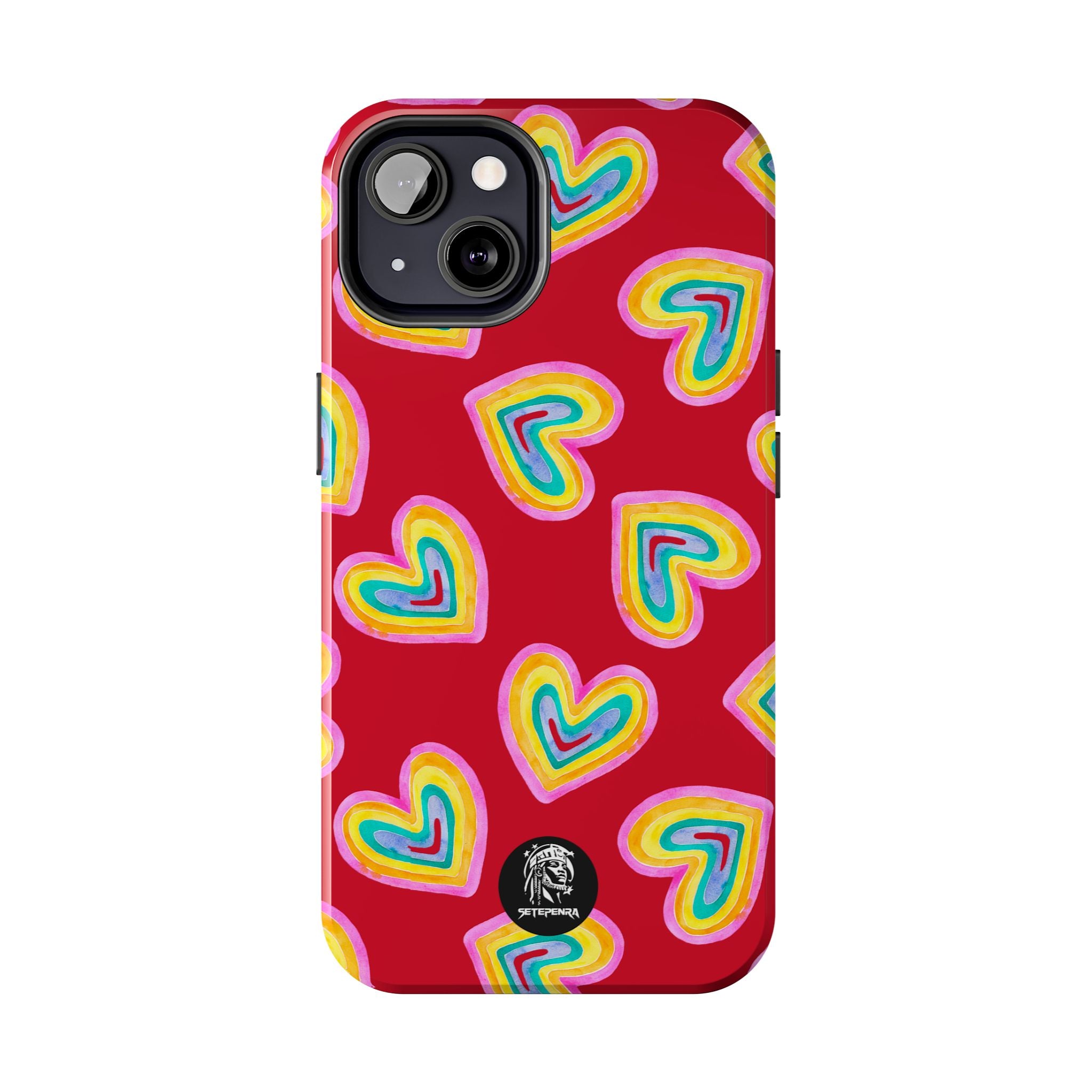 Rainbow Heart Tough Phone Case (For iPhone, Galaxy & More) - Dark Red
