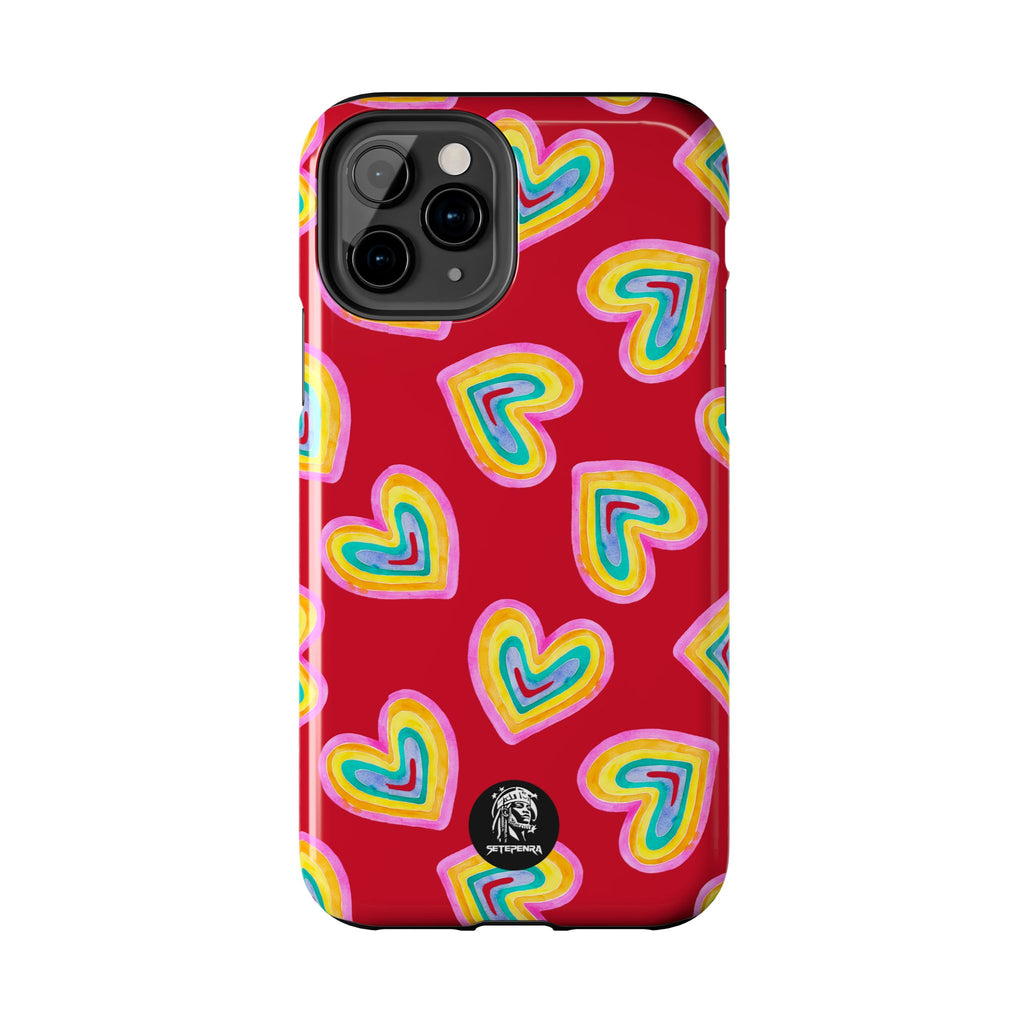 Rainbow Heart Tough Phone Case (For iPhone, Galaxy & More) - Dark Red