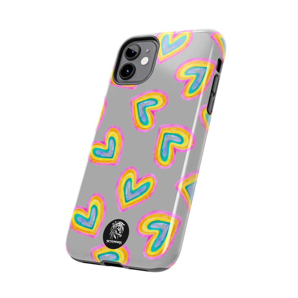Rainbow Heart Tough Phone Case (For iPhone, Galaxy & More) - Light Grey