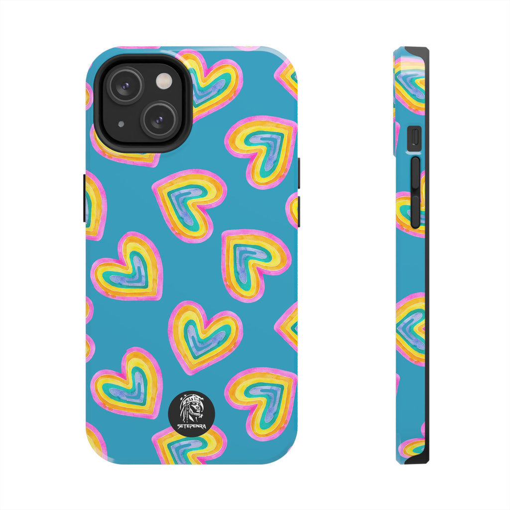 Rainbow Heart Tough Phone Case (For iPhone, Galaxy & More) - Turquoise SETEPENRA Phone Case.