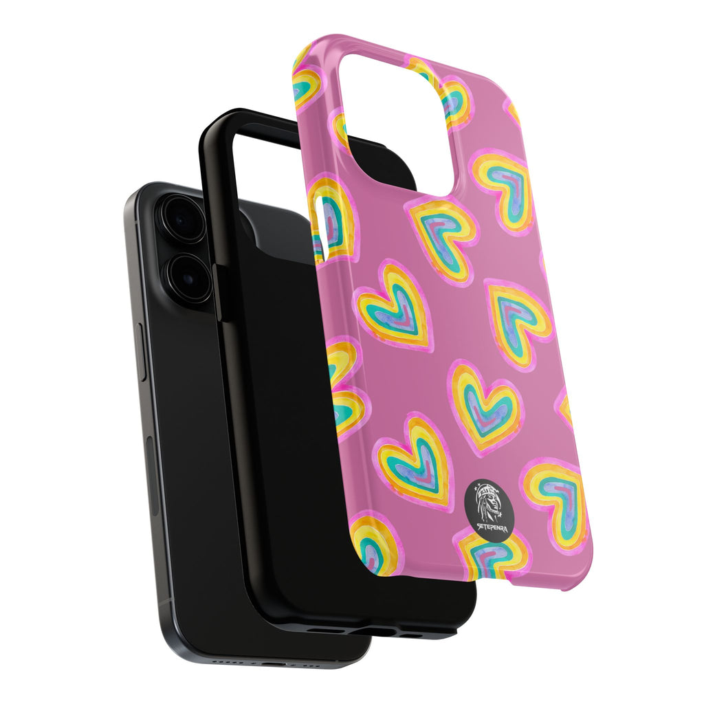 Rainbow Heart Tough Phone Case (For iPhone, Galaxy & More) - Light Pink