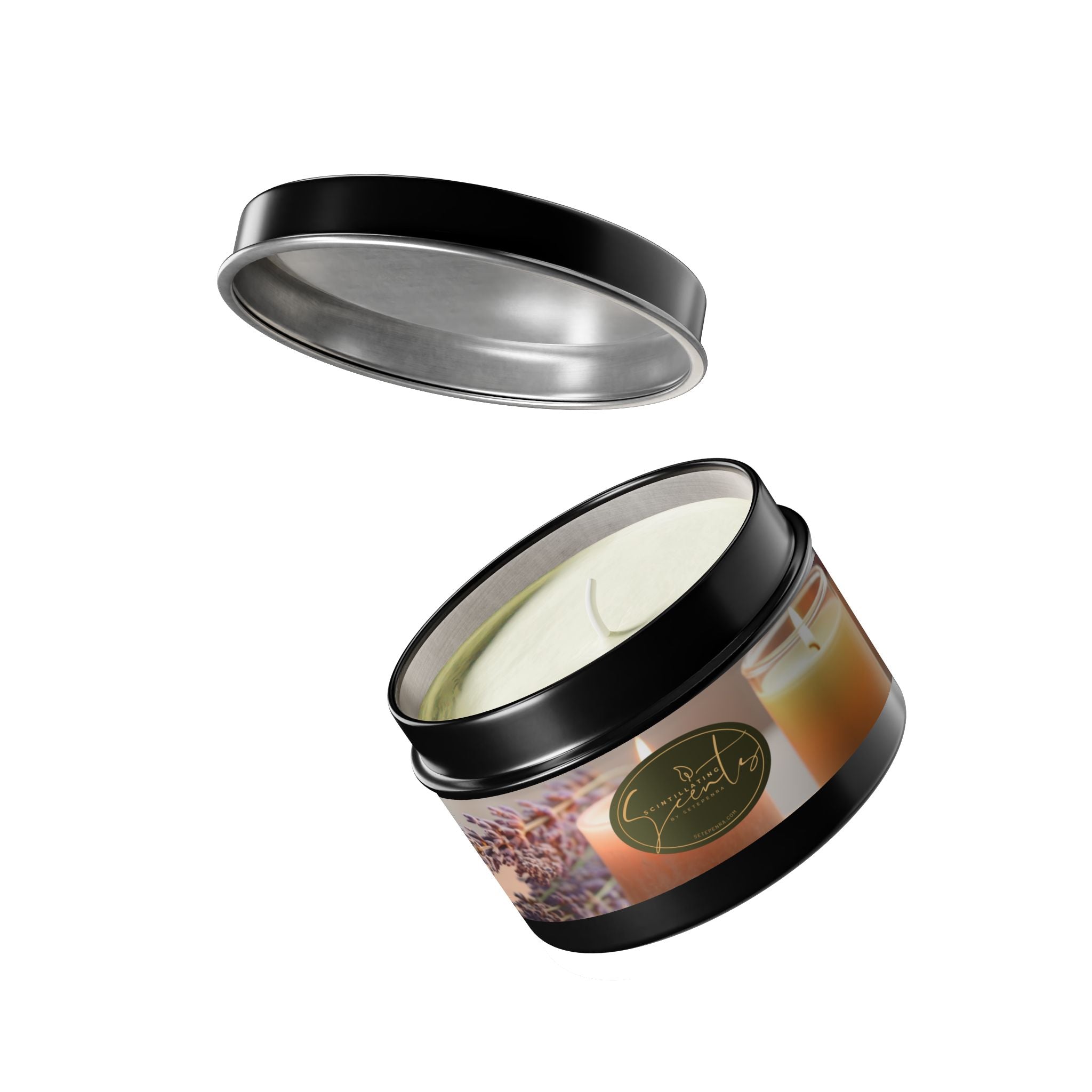 Scintillating Scents by SETEPENRA Tin Candles - Gold, Silver, Black (4oz, 8oz)
