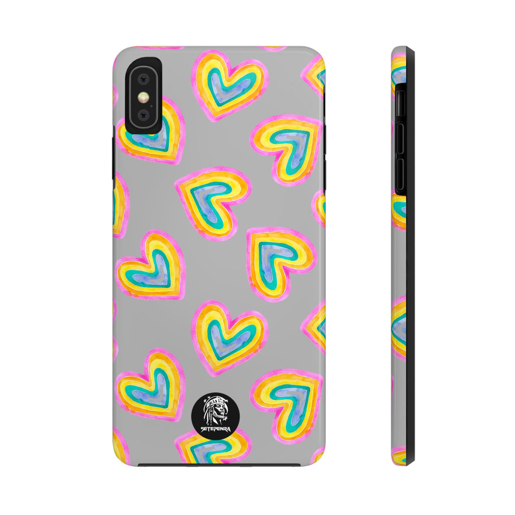 Rainbow Heart Tough Phone Case (For iPhone, Galaxy & More) - Light Grey