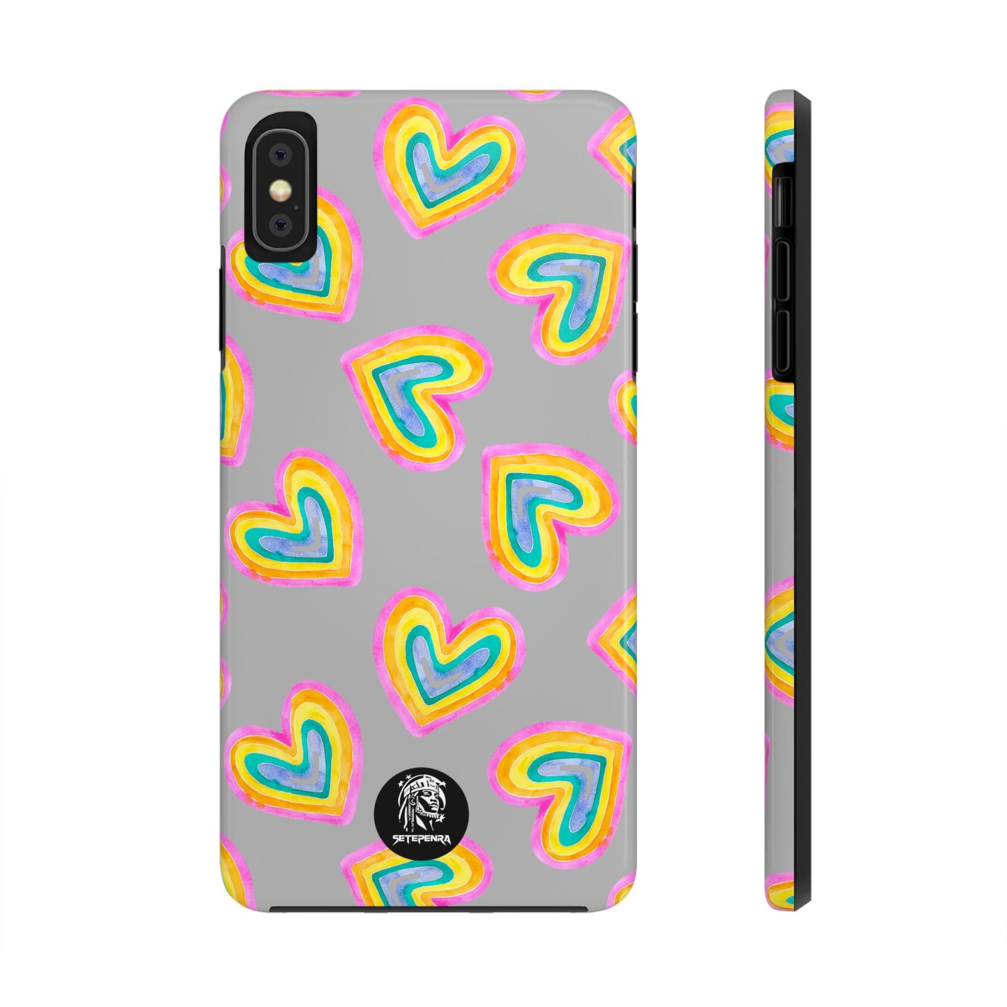 Rainbow Heart Tough Phone Case (For iPhone, Galaxy & More) - Light Grey