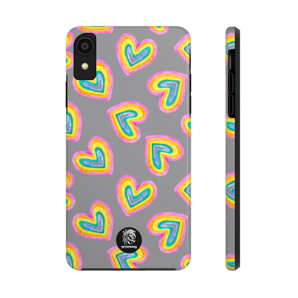 Rainbow Heart Tough Phone Case (For iPhone, Galaxy & More) - Grey SETEPENRA Phone Case.