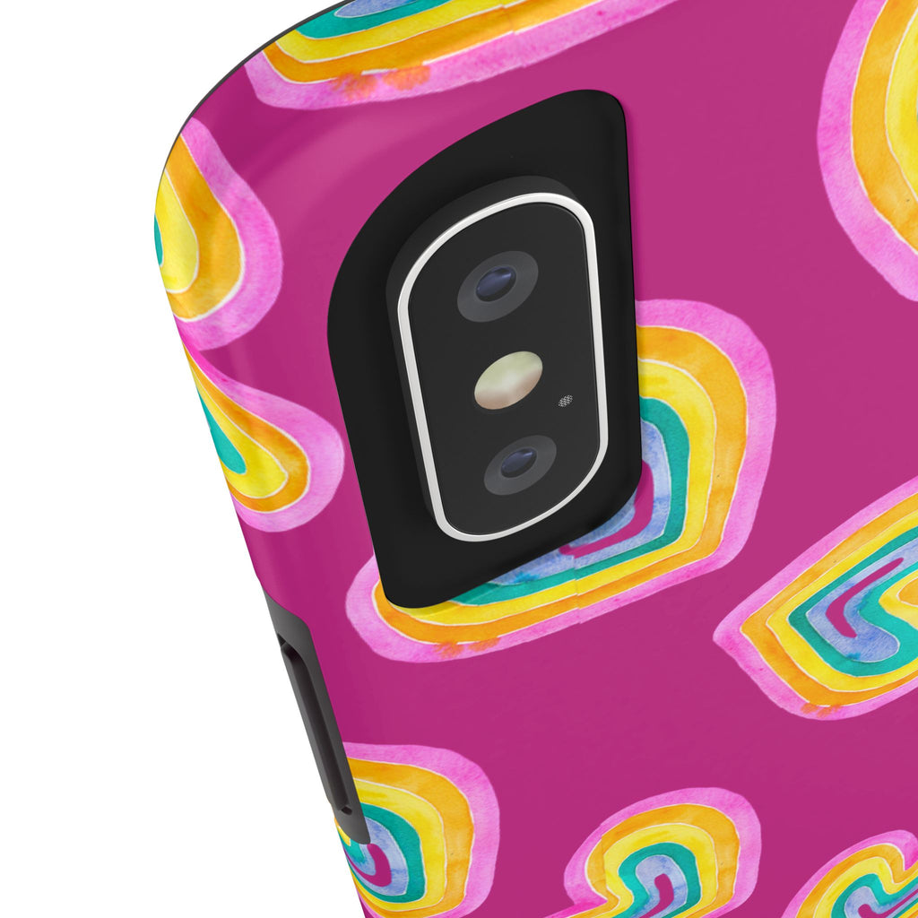 Rainbow Heart Tough Phone Case (For iPhone, Galaxy & More) - Pink