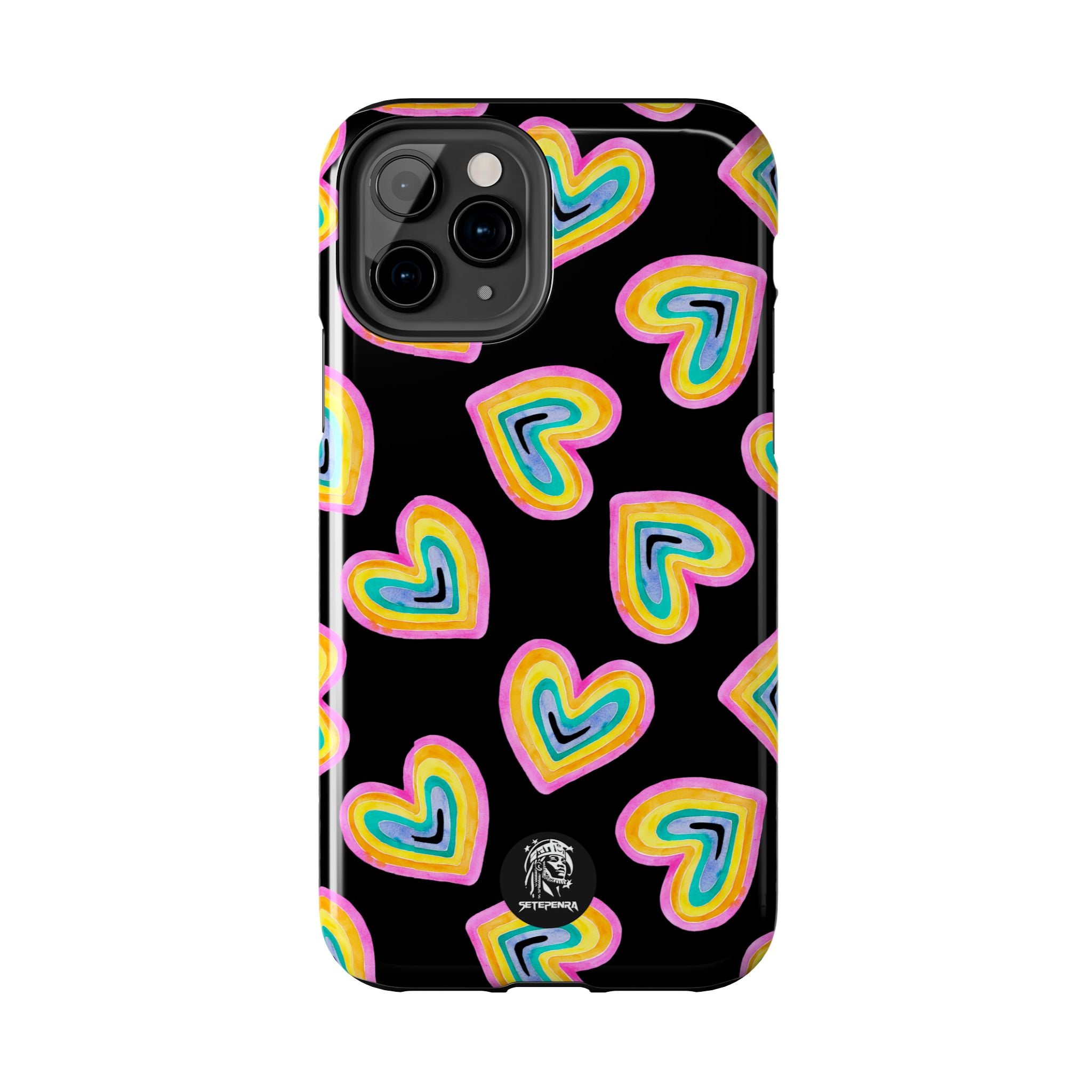 Rainbow Heart Tough Phone Case (For iPhone, Galaxy & More) - Black