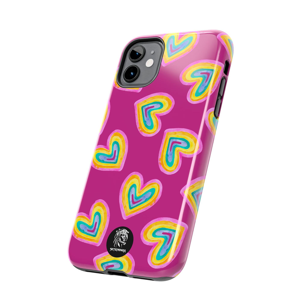 Rainbow Heart Tough Phone Case (For iPhone, Galaxy & More) - Pink