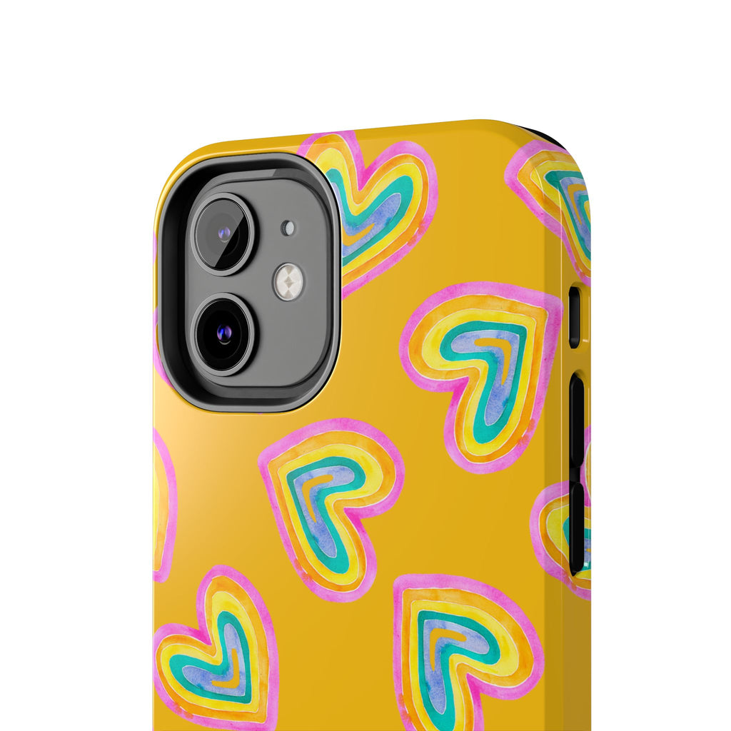 Rainbow Heart Tough Phone Case (For iPhone, Galaxy & More) - Yellow