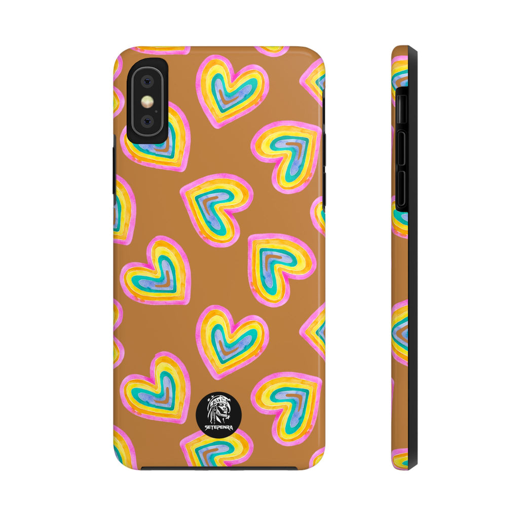 Rainbow Heart Tough Phone Case (For iPhone, Galaxy & More) - Light Brown