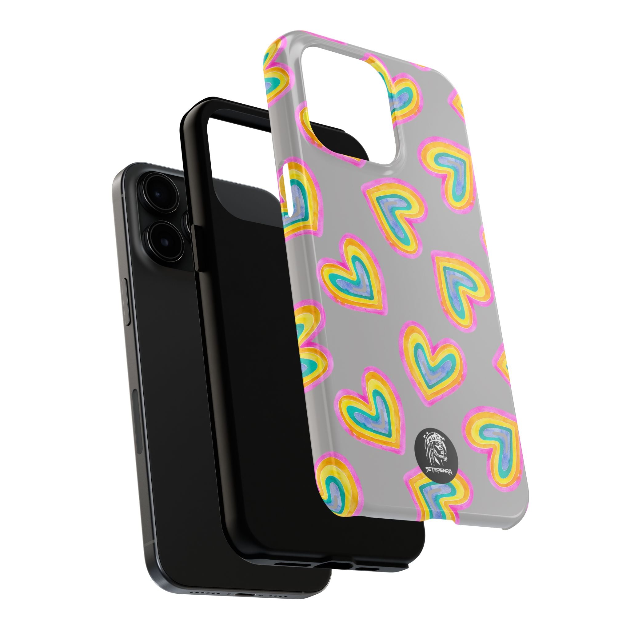 Rainbow Heart Tough Phone Case (For iPhone, Galaxy & More) - Light Grey