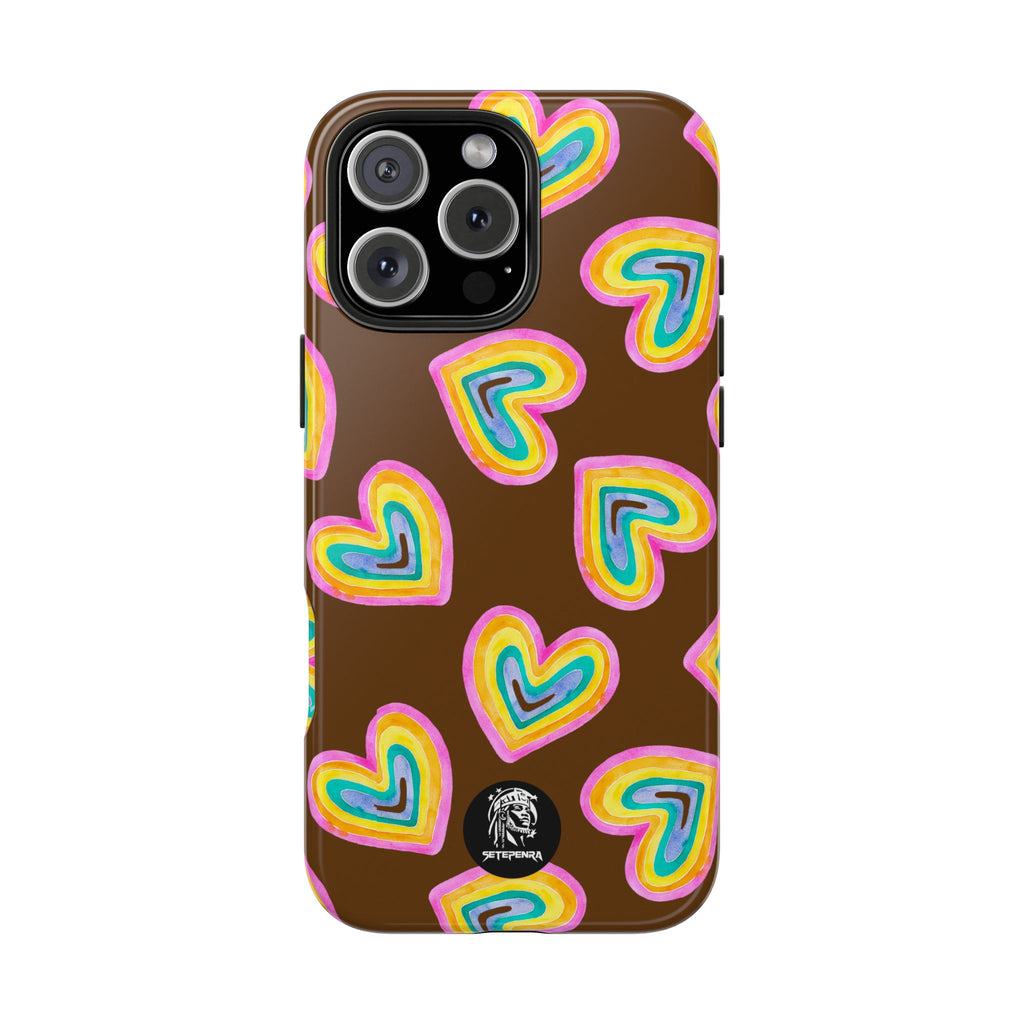 Rainbow Heart Tough Phone Case (For iPhone, Galaxy & More) - Brown