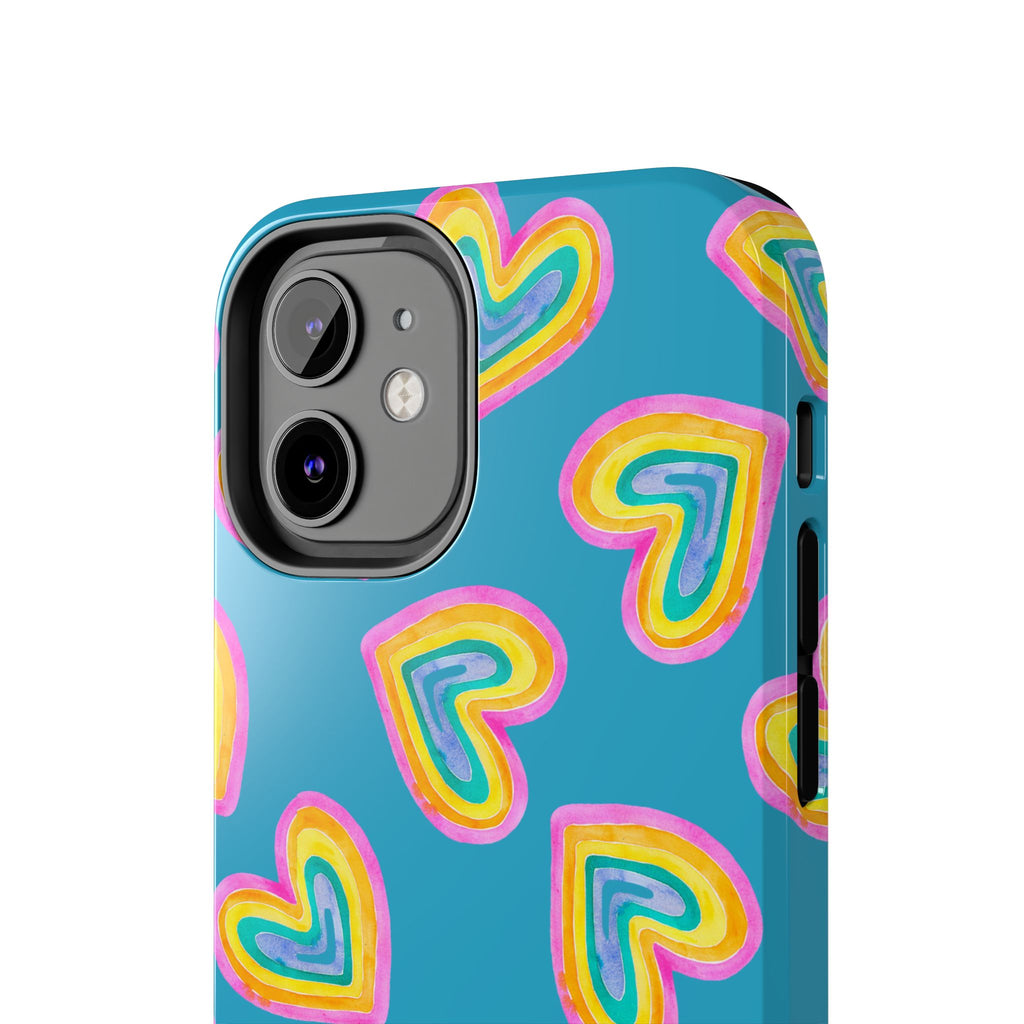 Rainbow Heart Tough Phone Case (For iPhone, Galaxy & More) - Turquoise