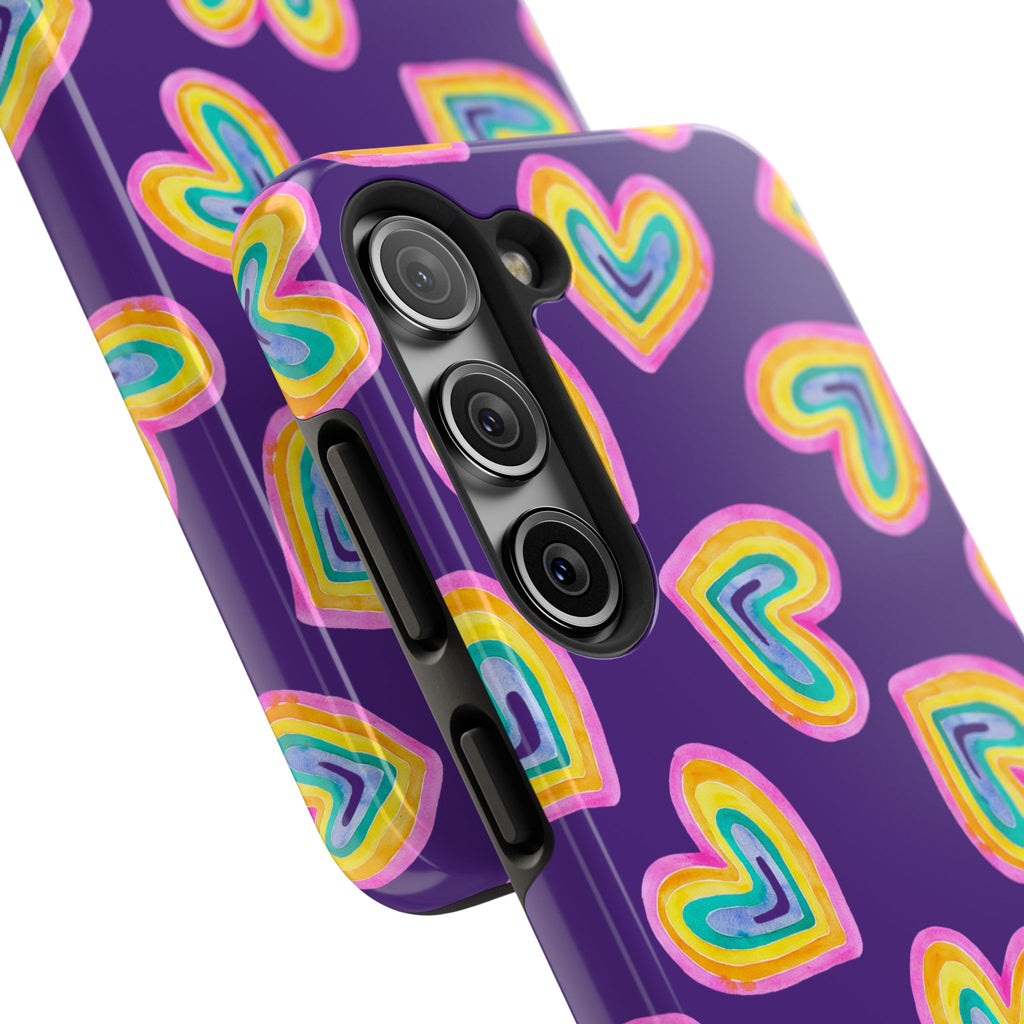 Rainbow Heart Tough Phone Case (For iPhone, Galaxy & More) - Purple