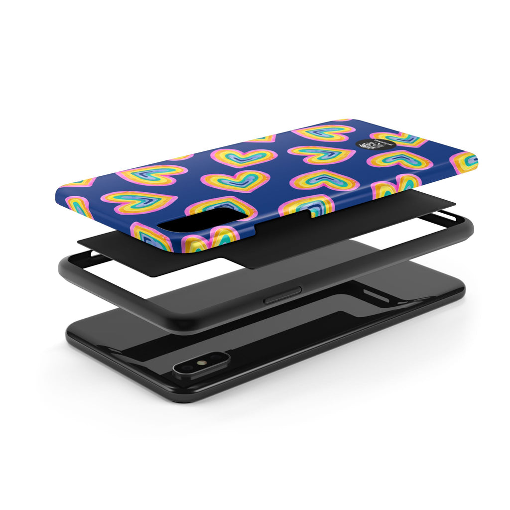 Rainbow Heart Tough Phone Case (For iPhone, Galaxy & More) - Dark Blue