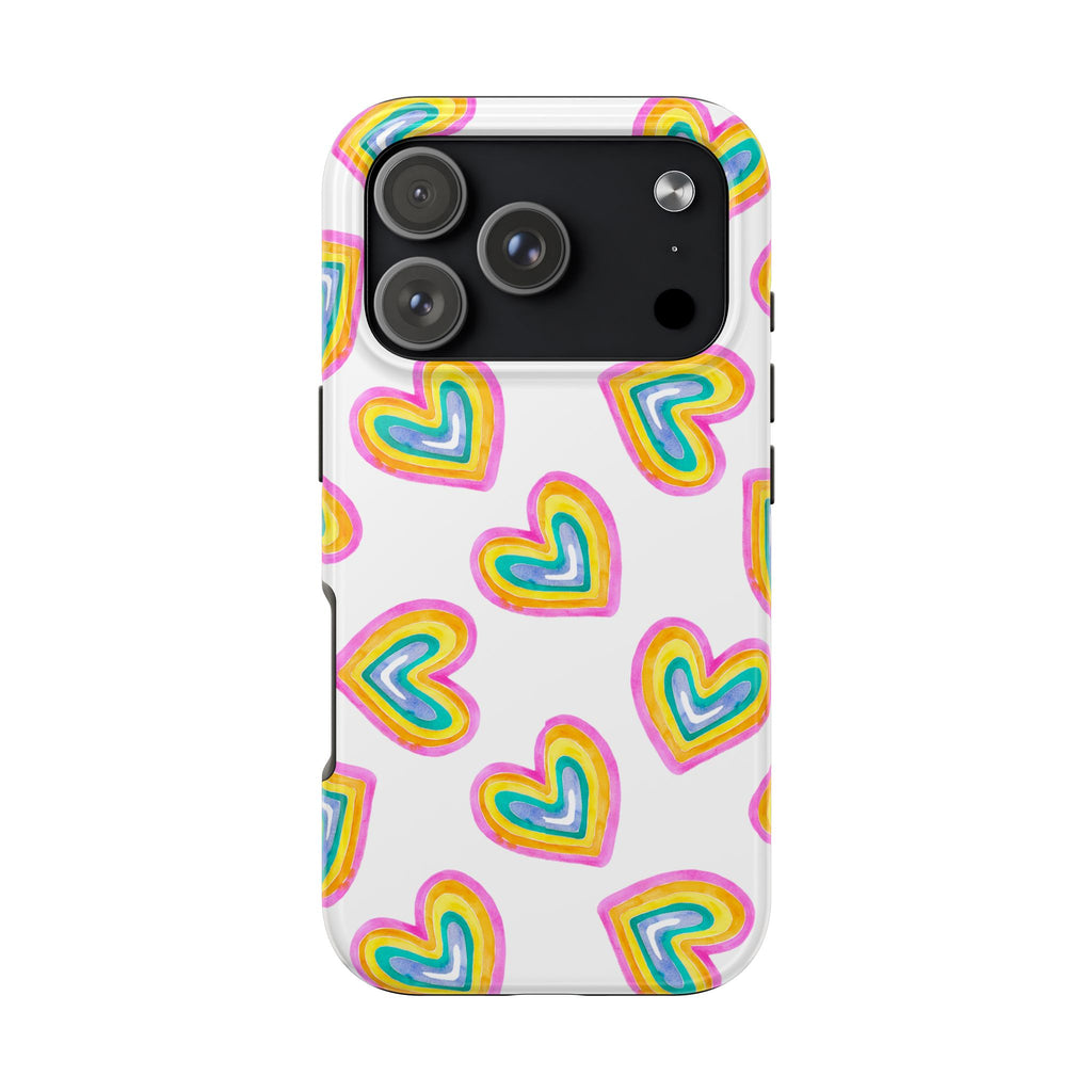 Rainbow Heart Tough Phone Case — Durable Cute Protective Phone Cover