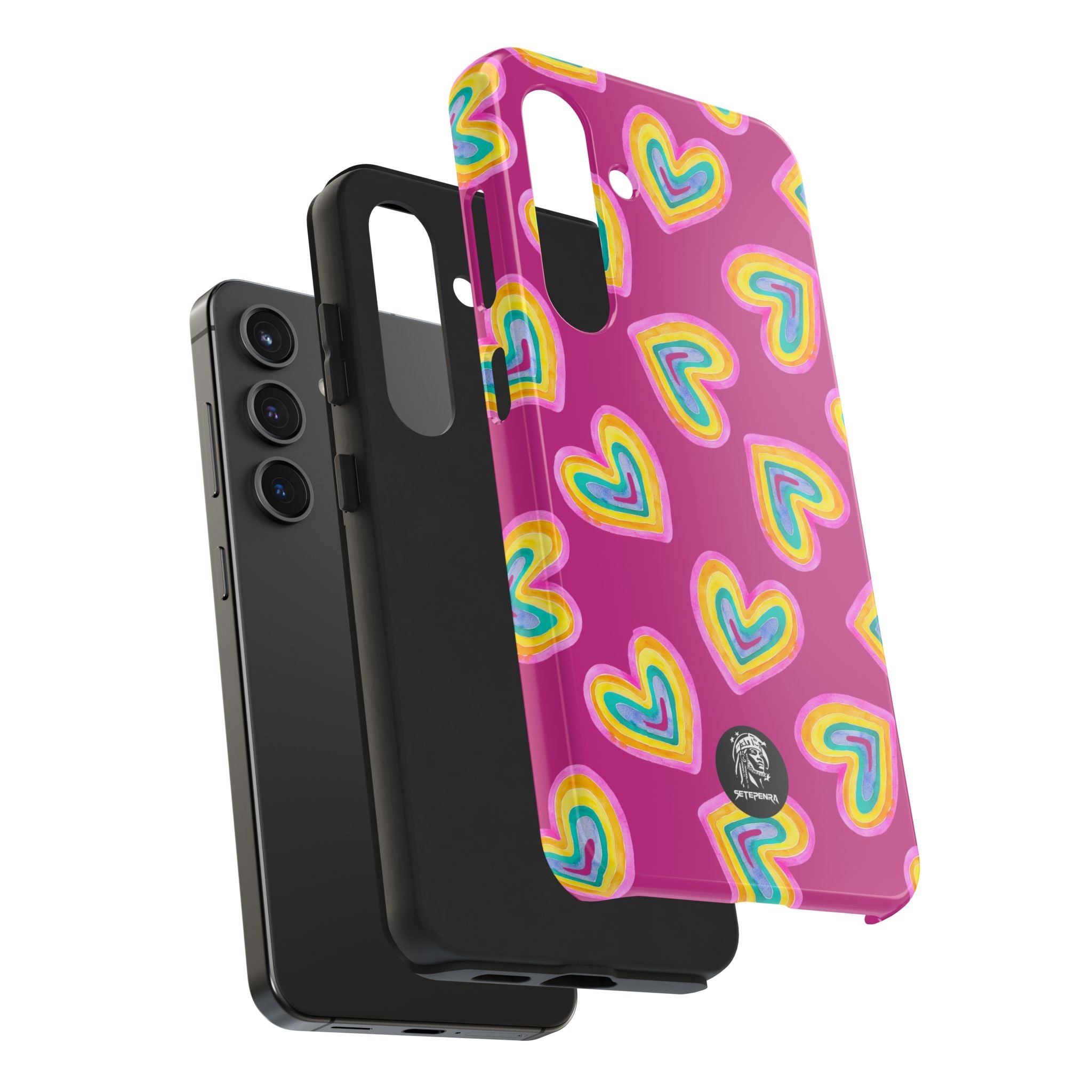 Rainbow Heart Tough Phone Case (For iPhone, Galaxy & More) - Pink