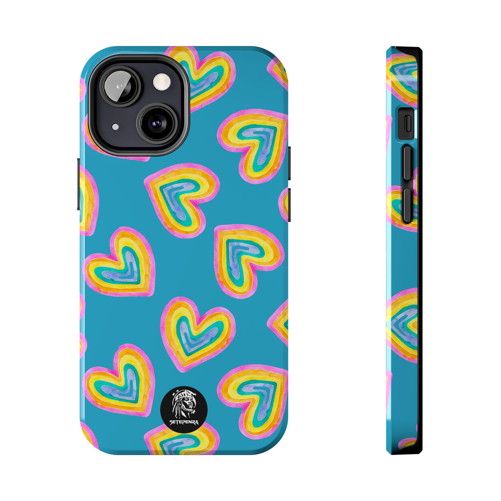 Rainbow Heart Tough Phone Case (For iPhone, Galaxy & More) - Turquoise SETEPENRA Phone Case.