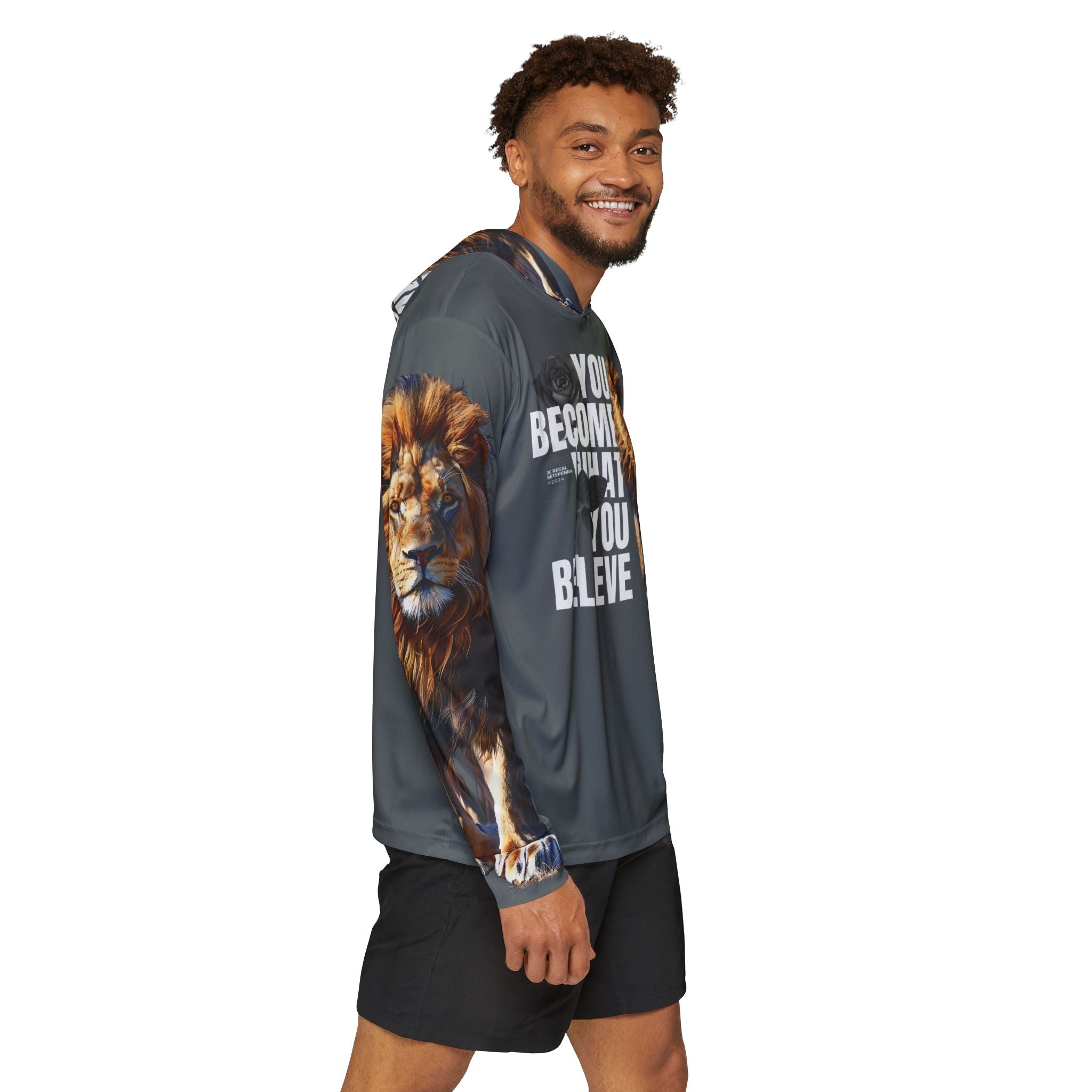 You Become What You Believe Men's Sports Warmup Hoodie (Dark Grey) SETEPENRA All Over Prints.