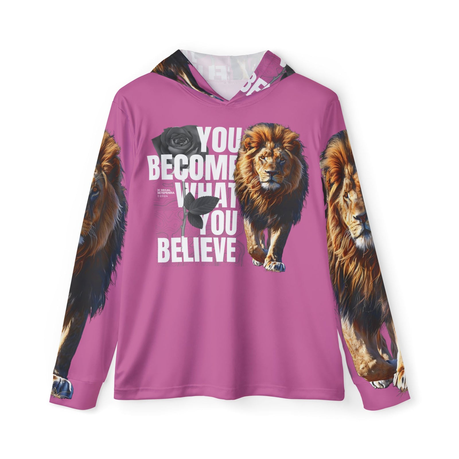 You Become What You Believe Men's Sports Warmup Hoodie (Light Pink) SETEPENRA All Over Prints.