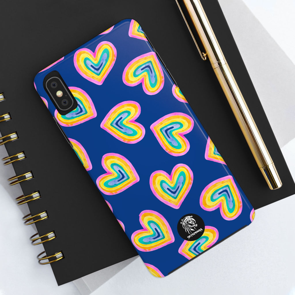 Rainbow Heart Tough Phone Case (For iPhone, Galaxy & More) - Dark Blue