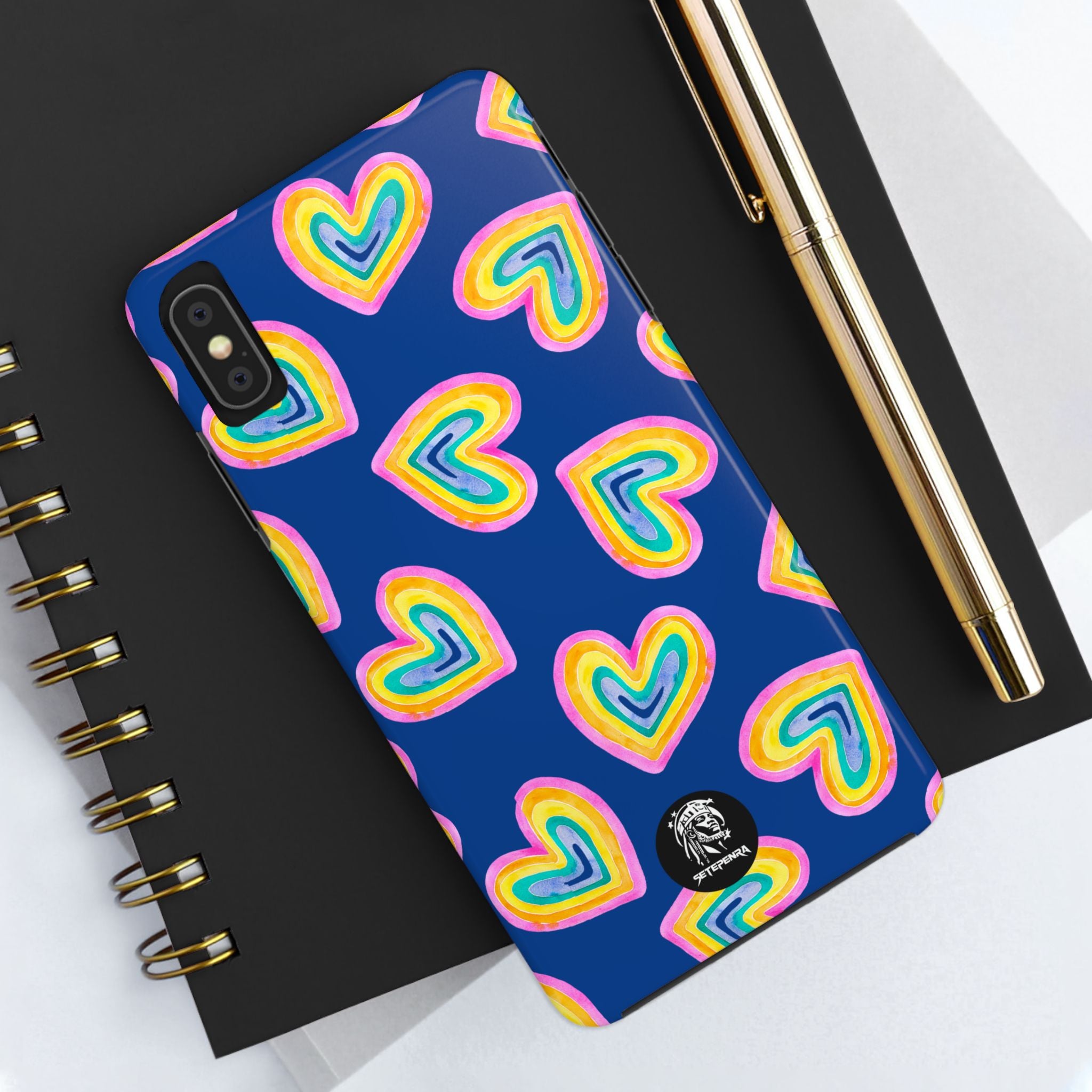 Rainbow Heart Tough Phone Case (For iPhone, Galaxy & More) - Dark Blue