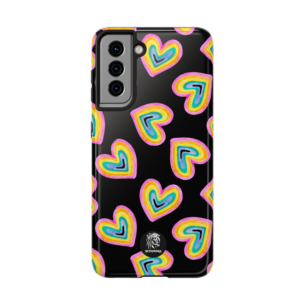 Rainbow Heart Tough Phone Case (For iPhone, Galaxy & More) - Black