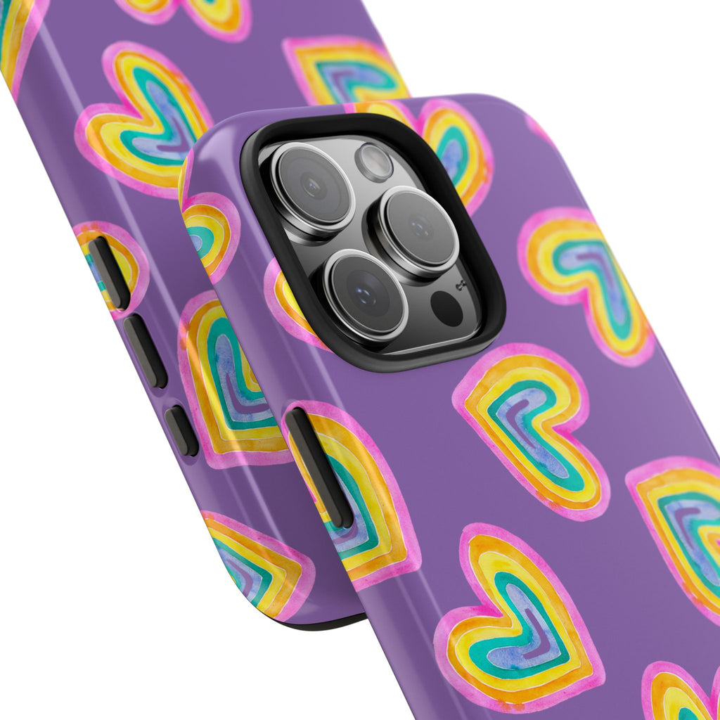 Rainbow Heart Tough Phone Case (For iPhone, Galaxy & More) - Light Purple