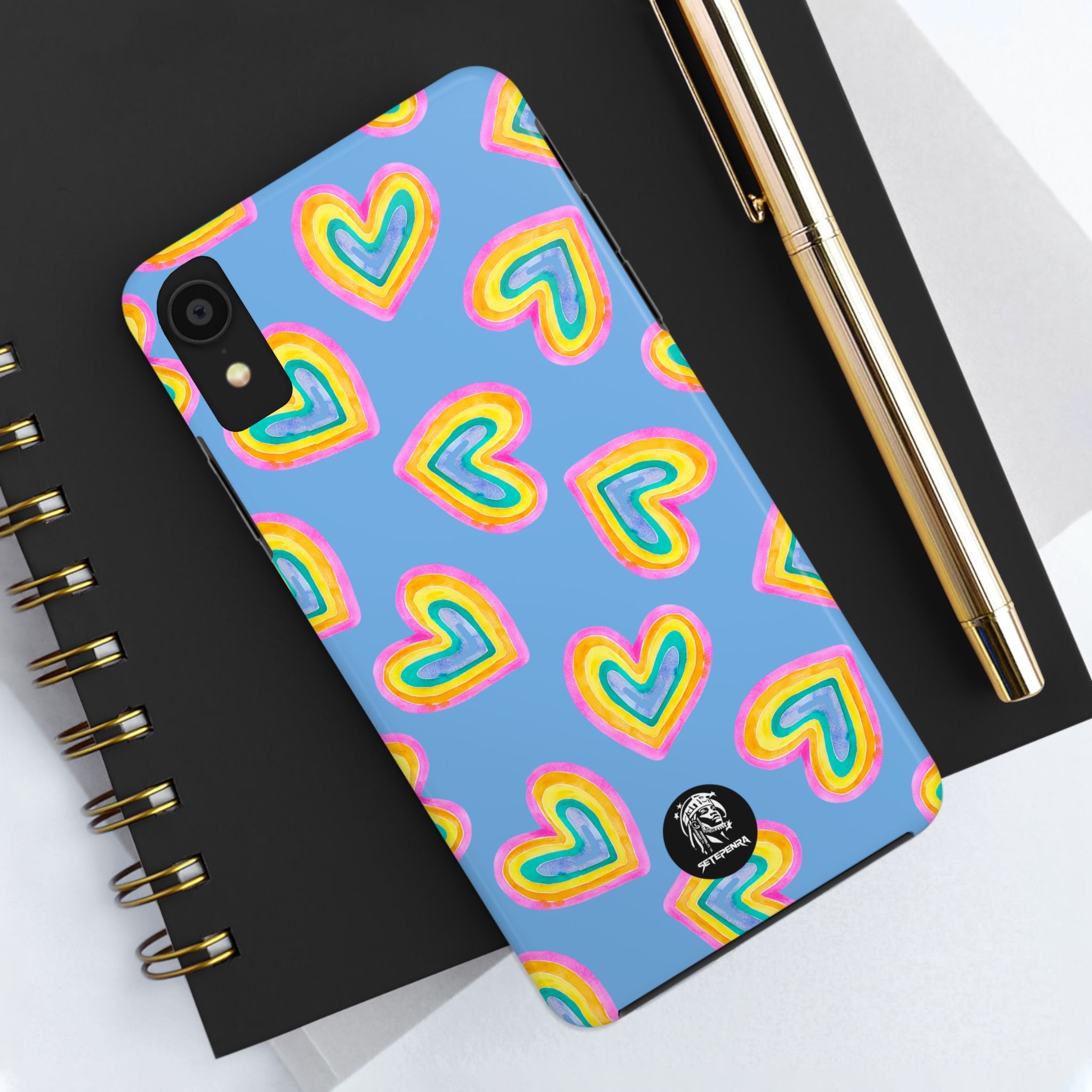 Rainbow Heart Tough Phone Case (For iPhone, Galaxy & More) - Light Blue
