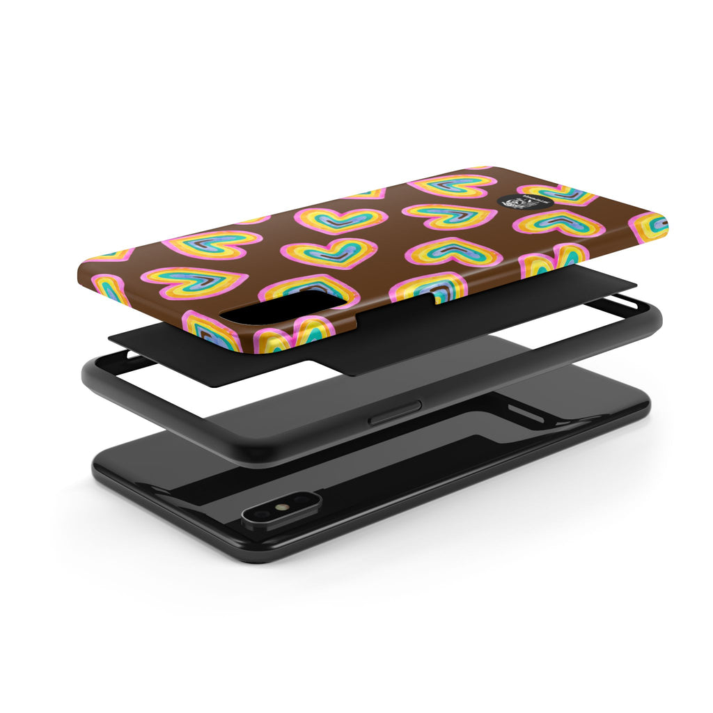 Rainbow Heart Tough Phone Case (For iPhone, Galaxy & More) - Brown