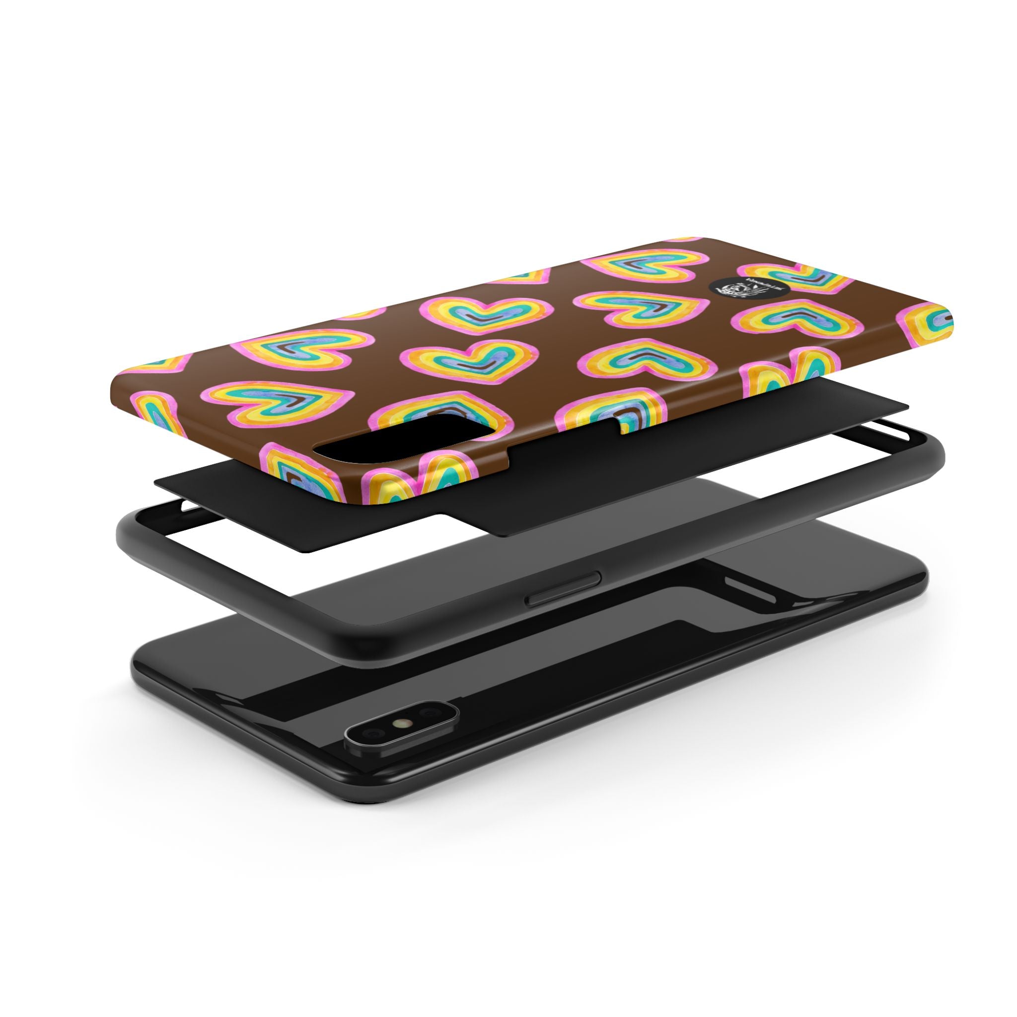 Rainbow Heart Tough Phone Case (For iPhone, Galaxy & More) - Brown