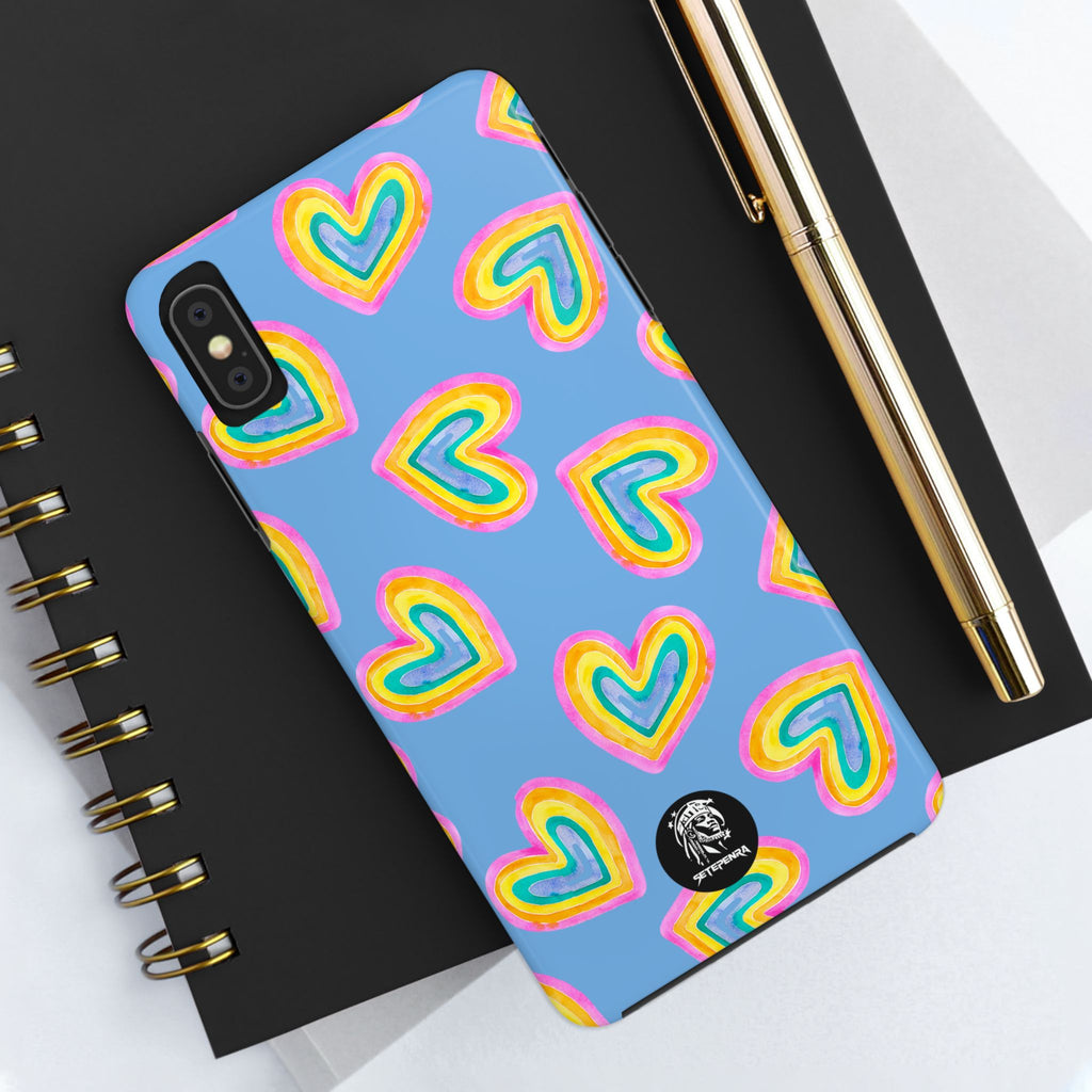 Rainbow Heart Tough Phone Case (For iPhone, Galaxy & More) - Light Blue