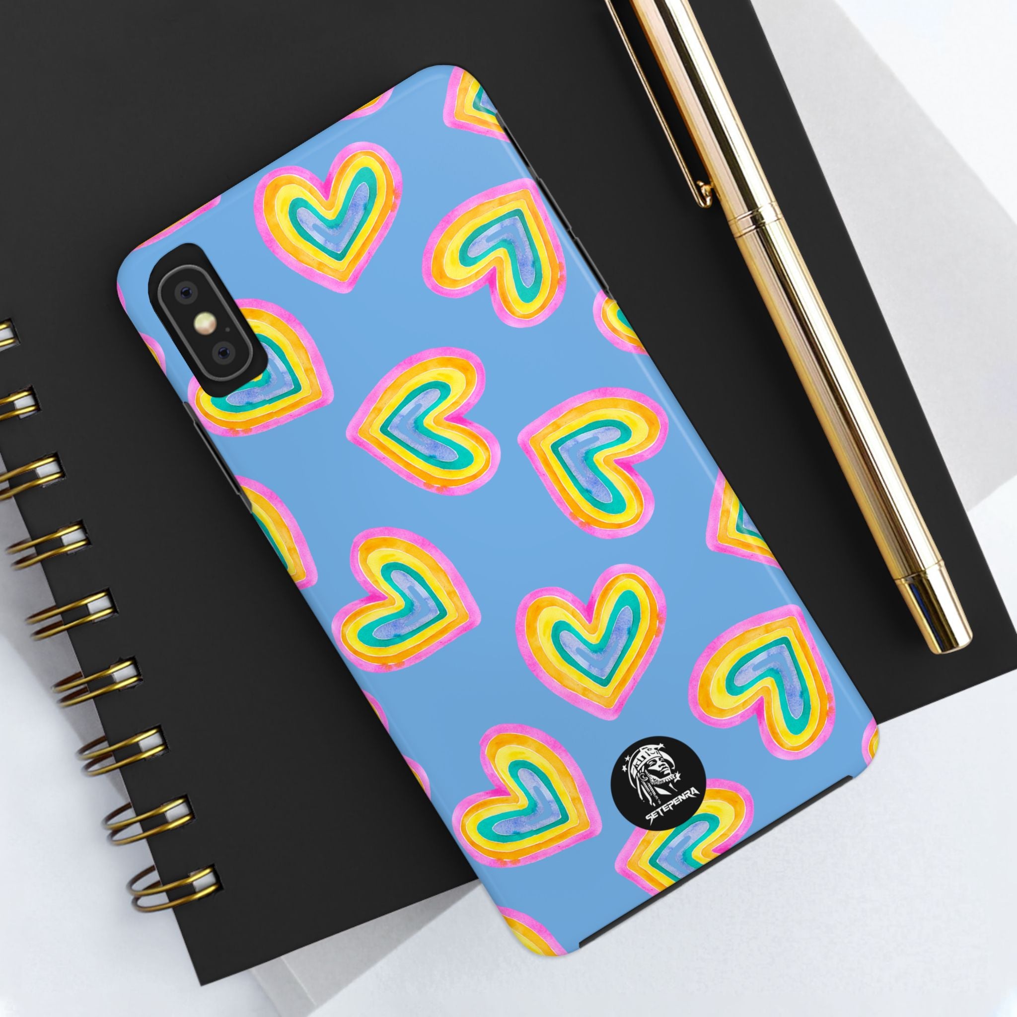 Rainbow Heart Tough Phone Case (For iPhone, Galaxy & More) - Light Blue