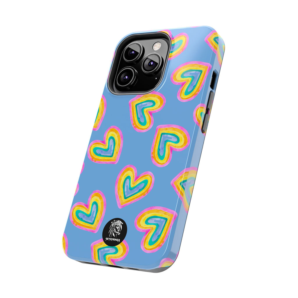 Rainbow Heart Tough Phone Case (For iPhone, Galaxy & More) - Light Blue