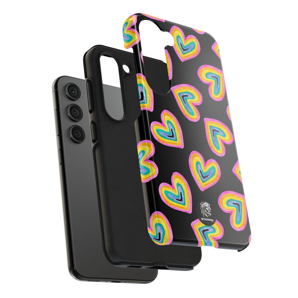 Rainbow Heart Tough Phone Case (For iPhone, Galaxy & More) - Black