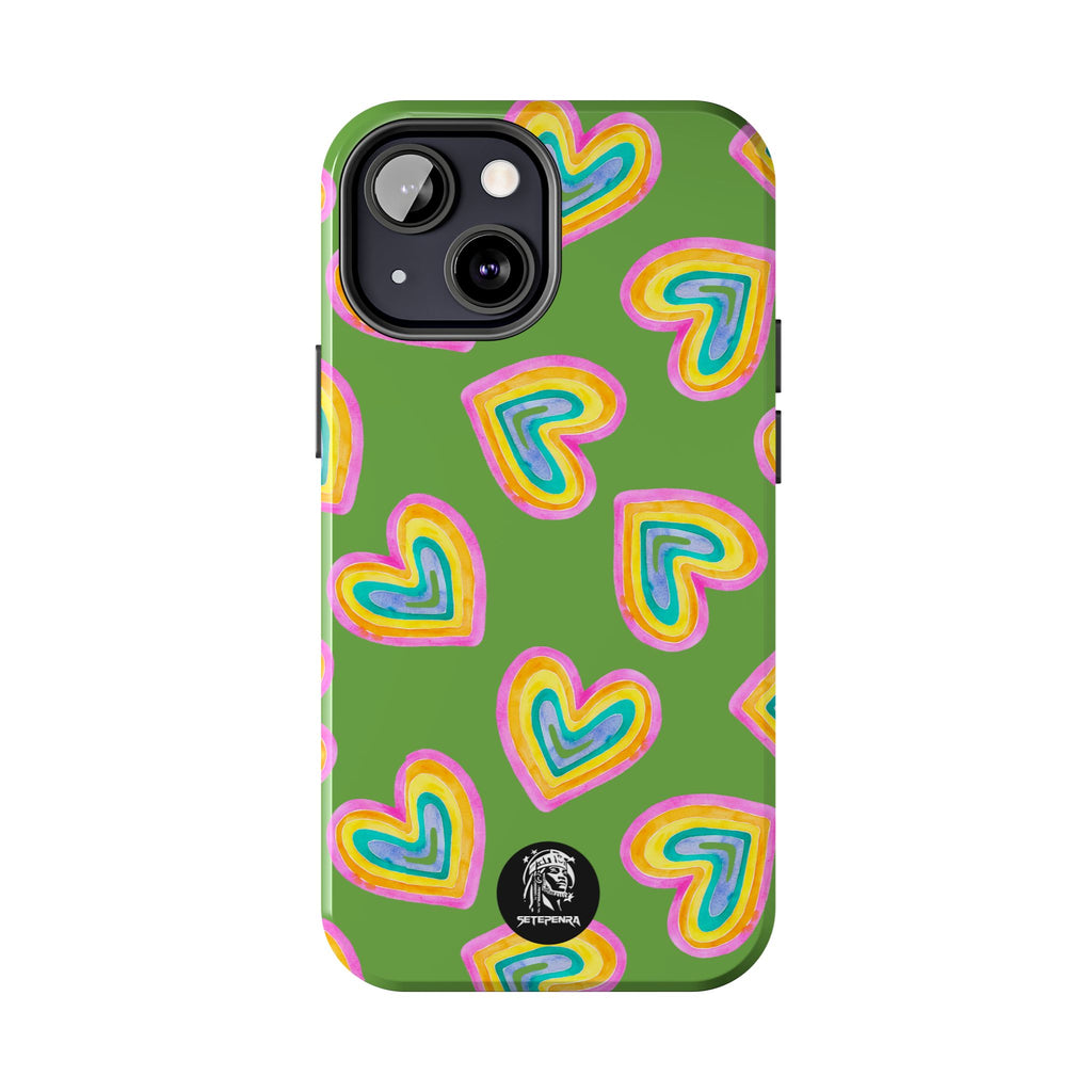 Rainbow Heart Tough Phone Case (For iPhone, Galaxy & More) - Green