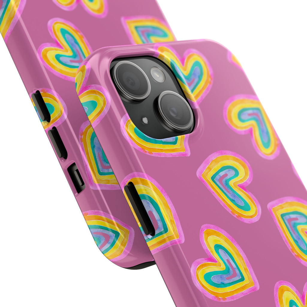 Rainbow Heart Tough Phone Case (For iPhone, Galaxy & More) - Light Pink