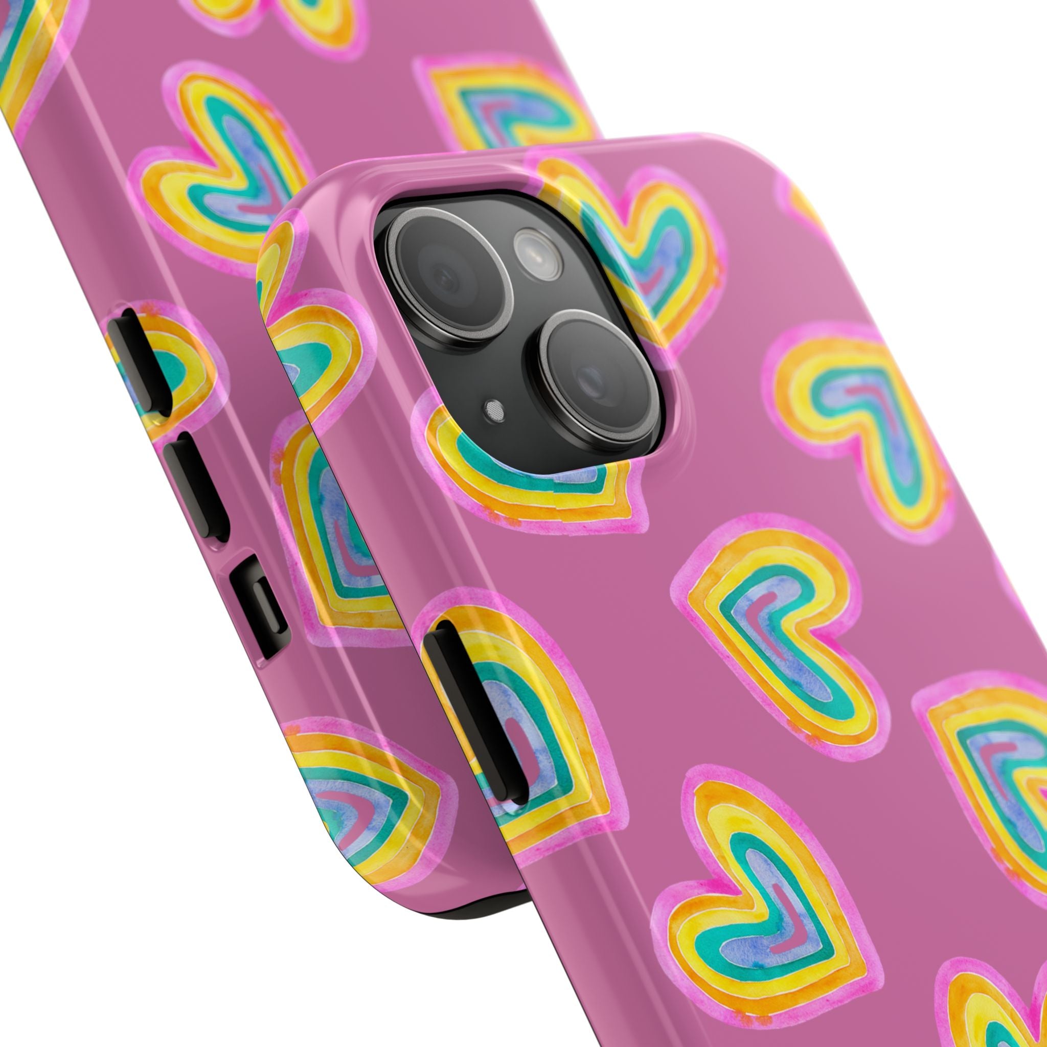 Rainbow Heart Tough Phone Case (For iPhone, Galaxy & More) - Light Pink