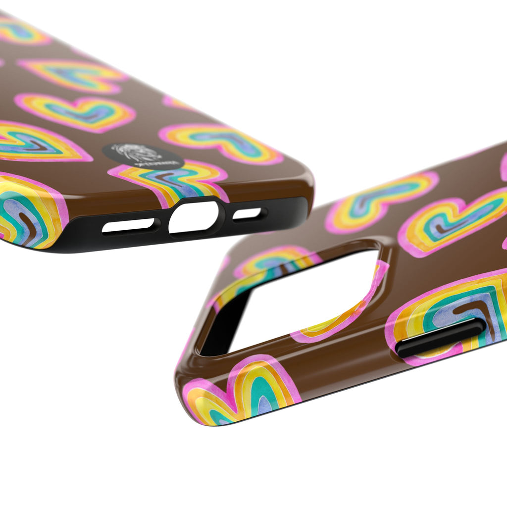 Rainbow Heart Tough Phone Case (For iPhone, Galaxy & More) - Brown