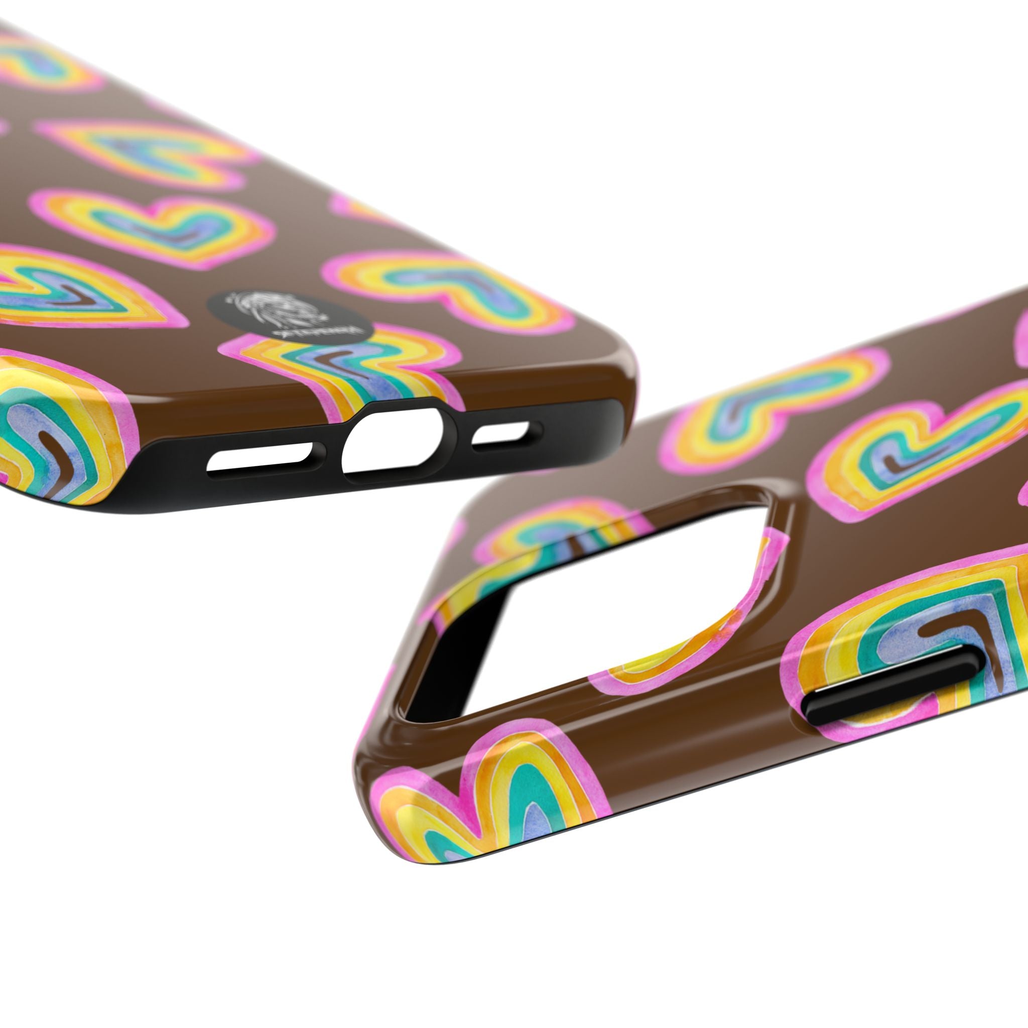 Rainbow Heart Tough Phone Case (For iPhone, Galaxy & More) - Brown