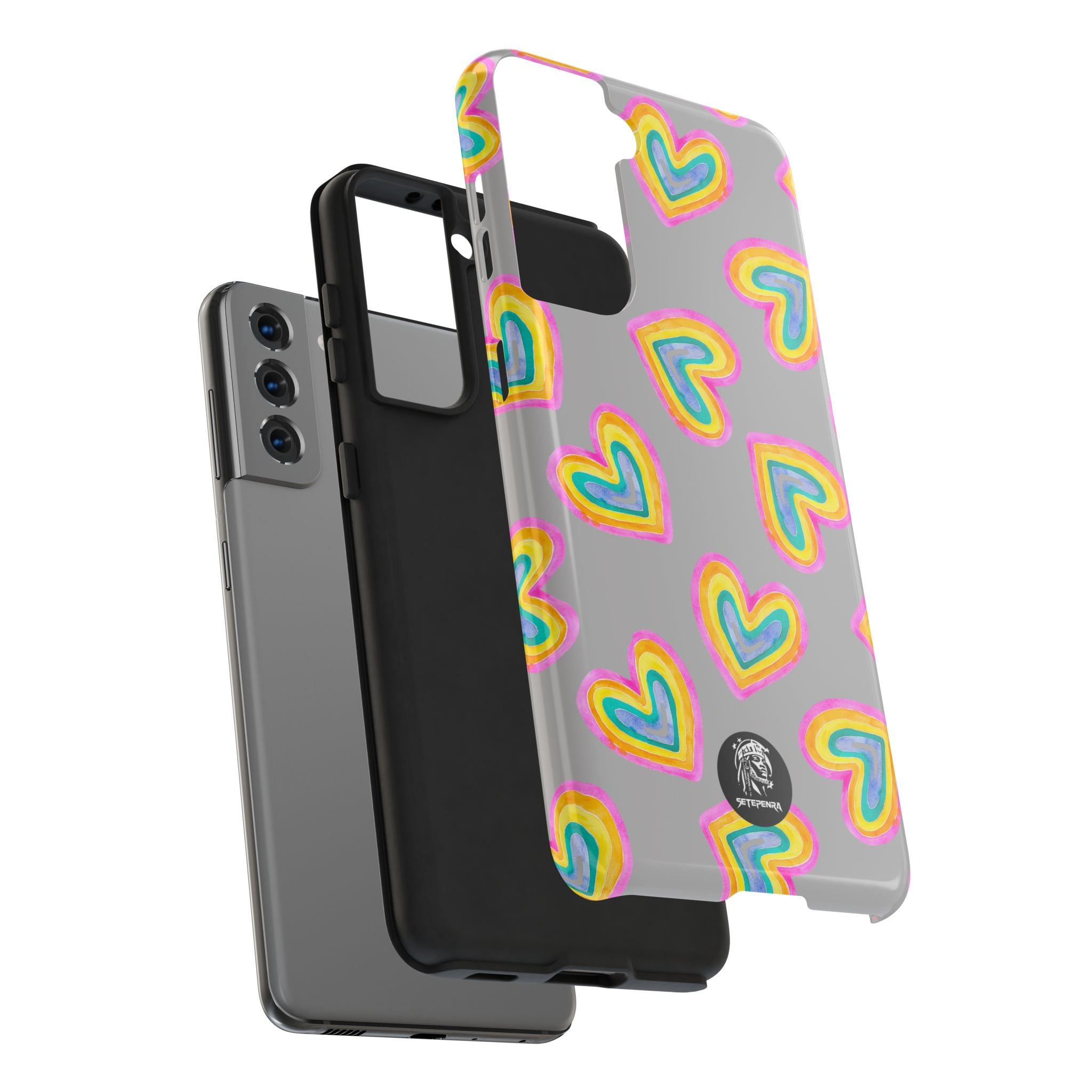Rainbow Heart Tough Phone Case (For iPhone, Galaxy & More) - Light Grey