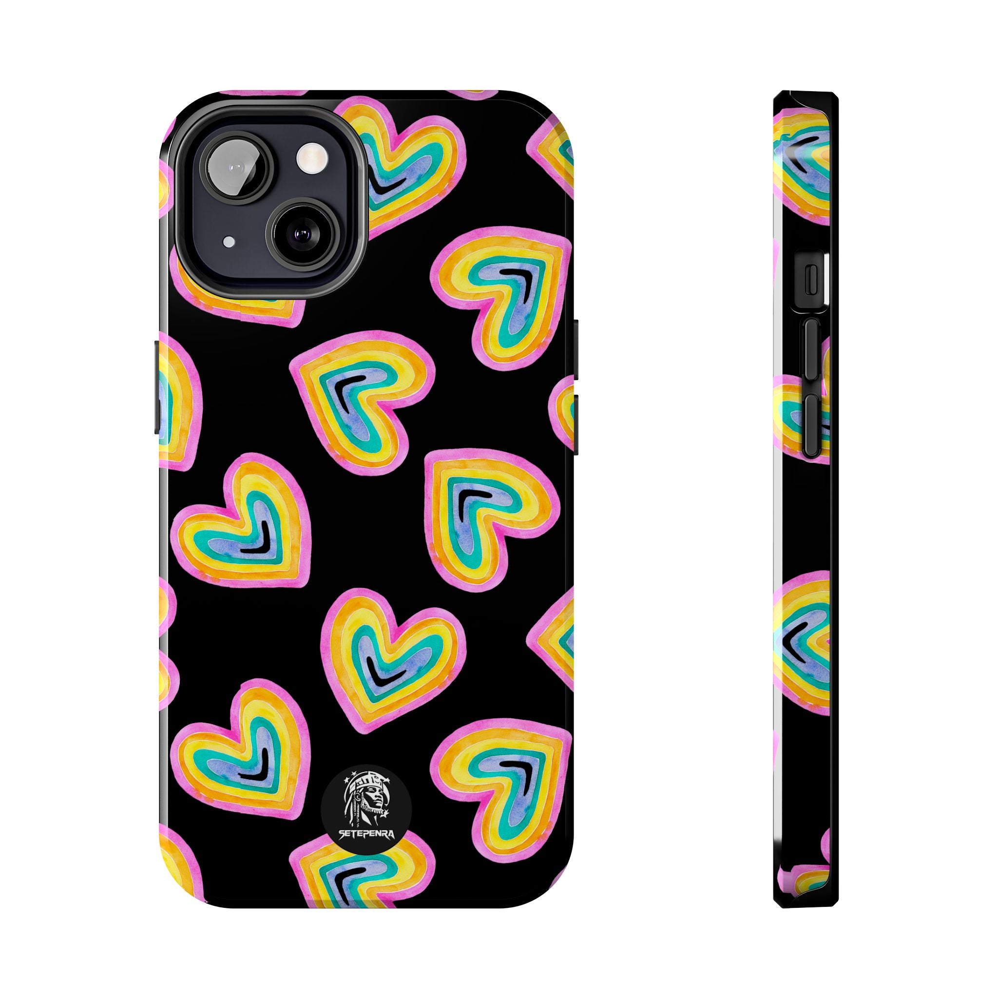 Rainbow Heart Tough Phone Case (For iPhone, Galaxy & More) - Black SETEPENRA Phone Case.