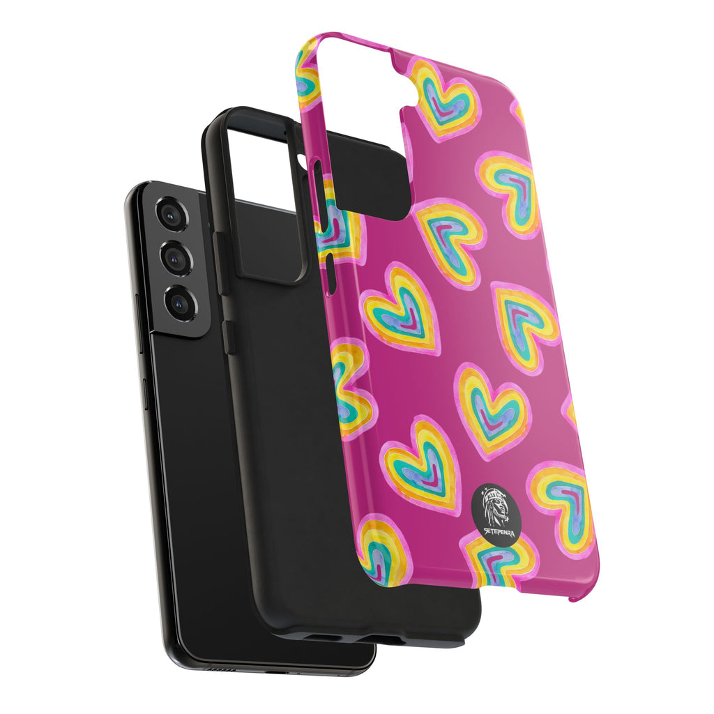 Rainbow Heart Tough Phone Case (For iPhone, Galaxy & More) - Pink