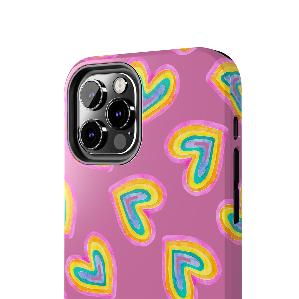 Rainbow Heart Tough Phone Case (For iPhone, Galaxy & More) - Light Pink