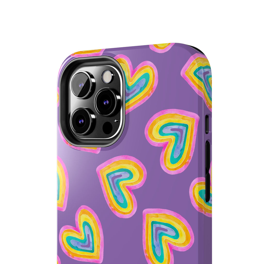 Rainbow Heart Tough Phone Case (For iPhone, Galaxy & More) - Light Purple