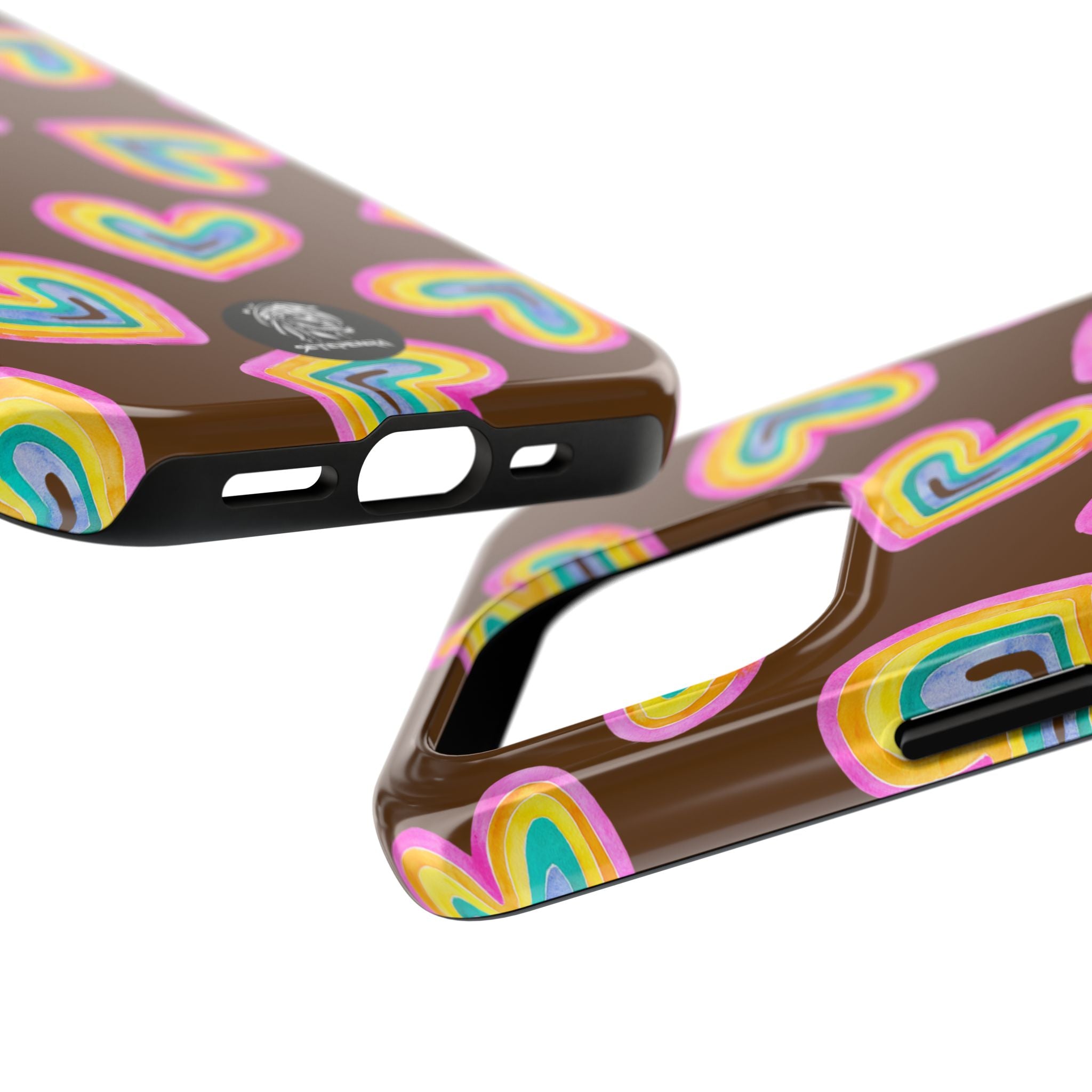 Rainbow Heart Tough Phone Case (For iPhone, Galaxy & More) - Brown