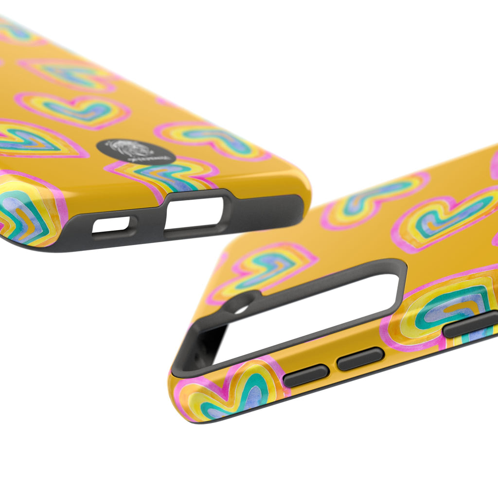 Rainbow Heart Tough Phone Case (For iPhone, Galaxy & More) - Yellow