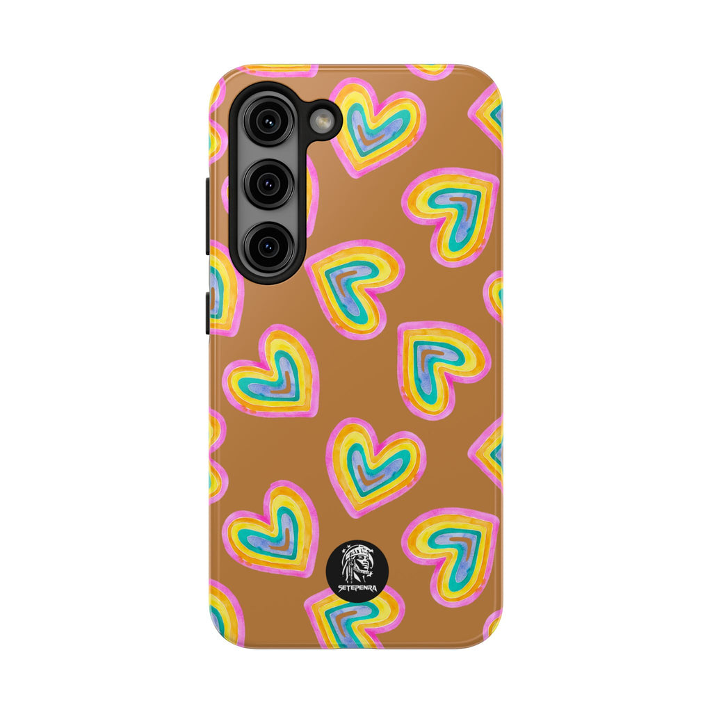 Rainbow Heart Tough Phone Case (For iPhone, Galaxy & More) - Light Brown