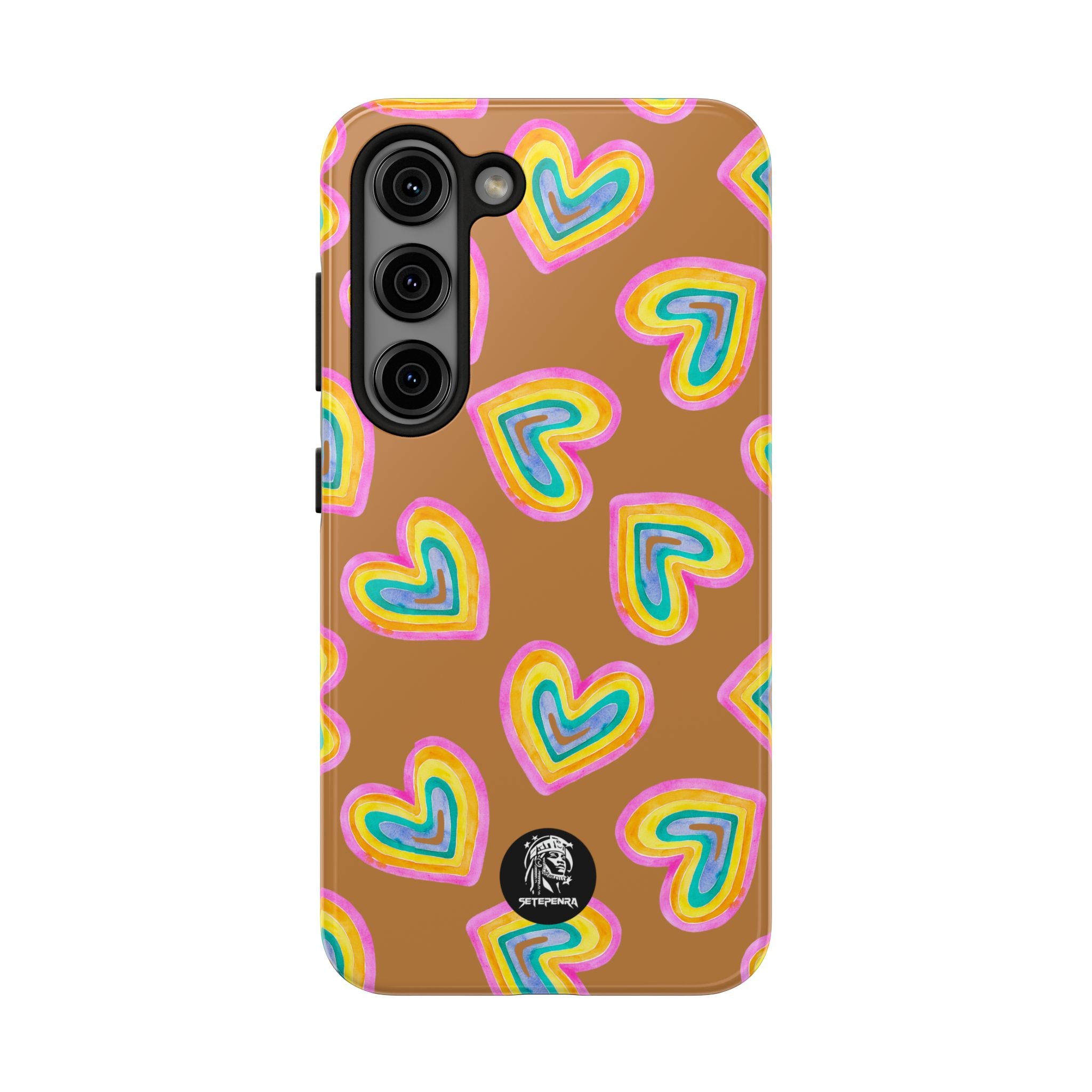 Rainbow Heart Tough Phone Case (For iPhone, Galaxy & More) - Light Brown