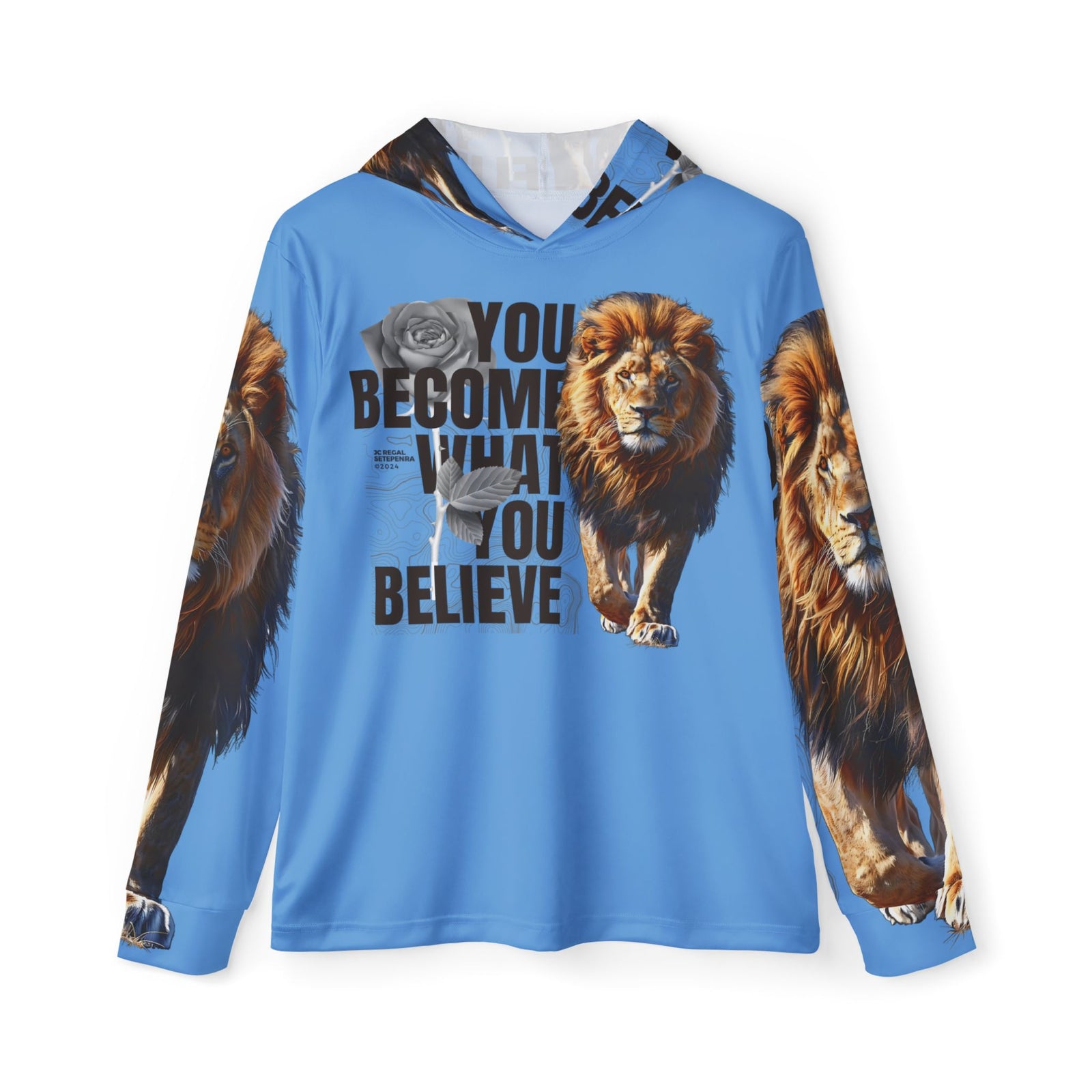 You Become What You Believe Men's Sports Warmup Hoodie (Light Blue) SETEPENRA All Over Prints.